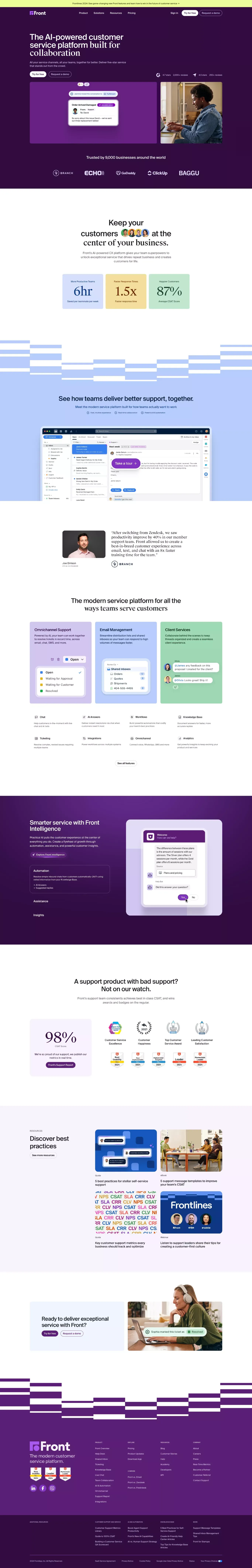 Front - The Platform for Exceptional Cus landing page screenshot showcasing Tech design