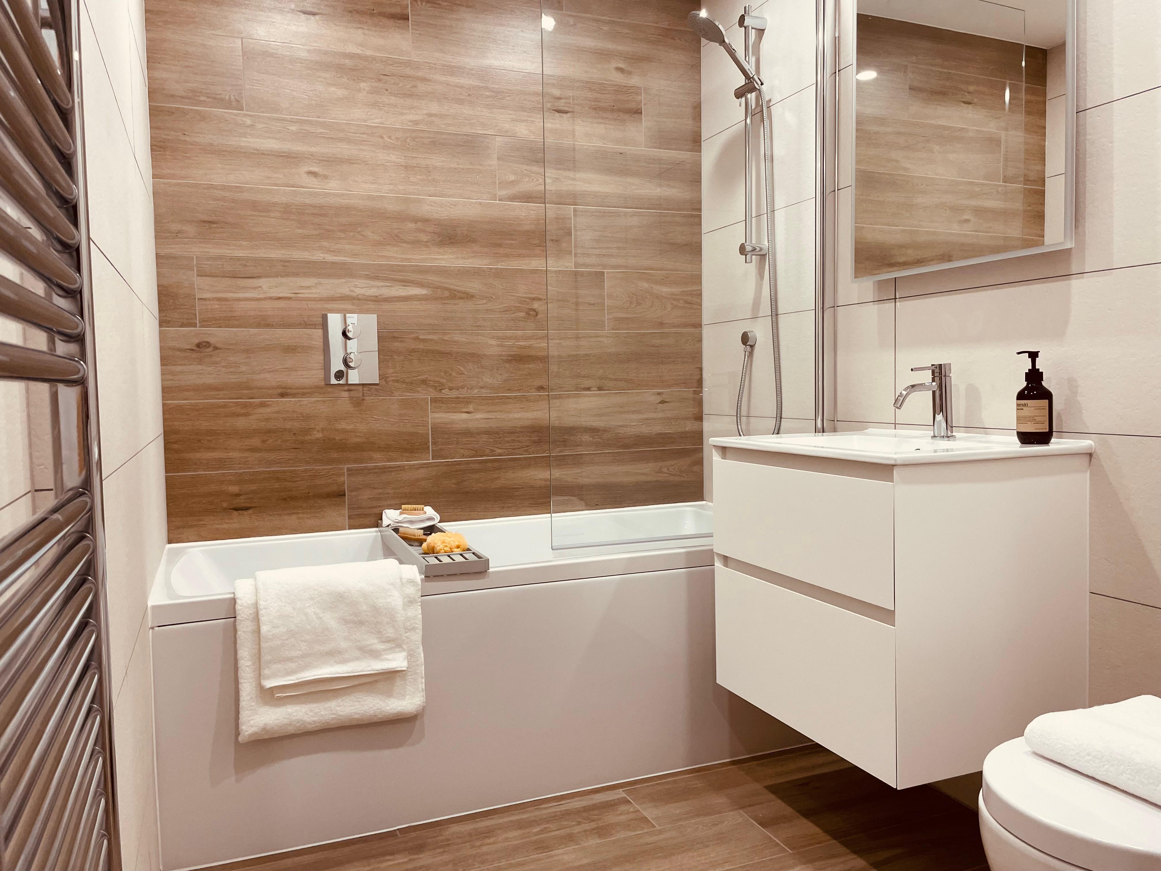 Bathroom with tasteful accessories in show flat interior design