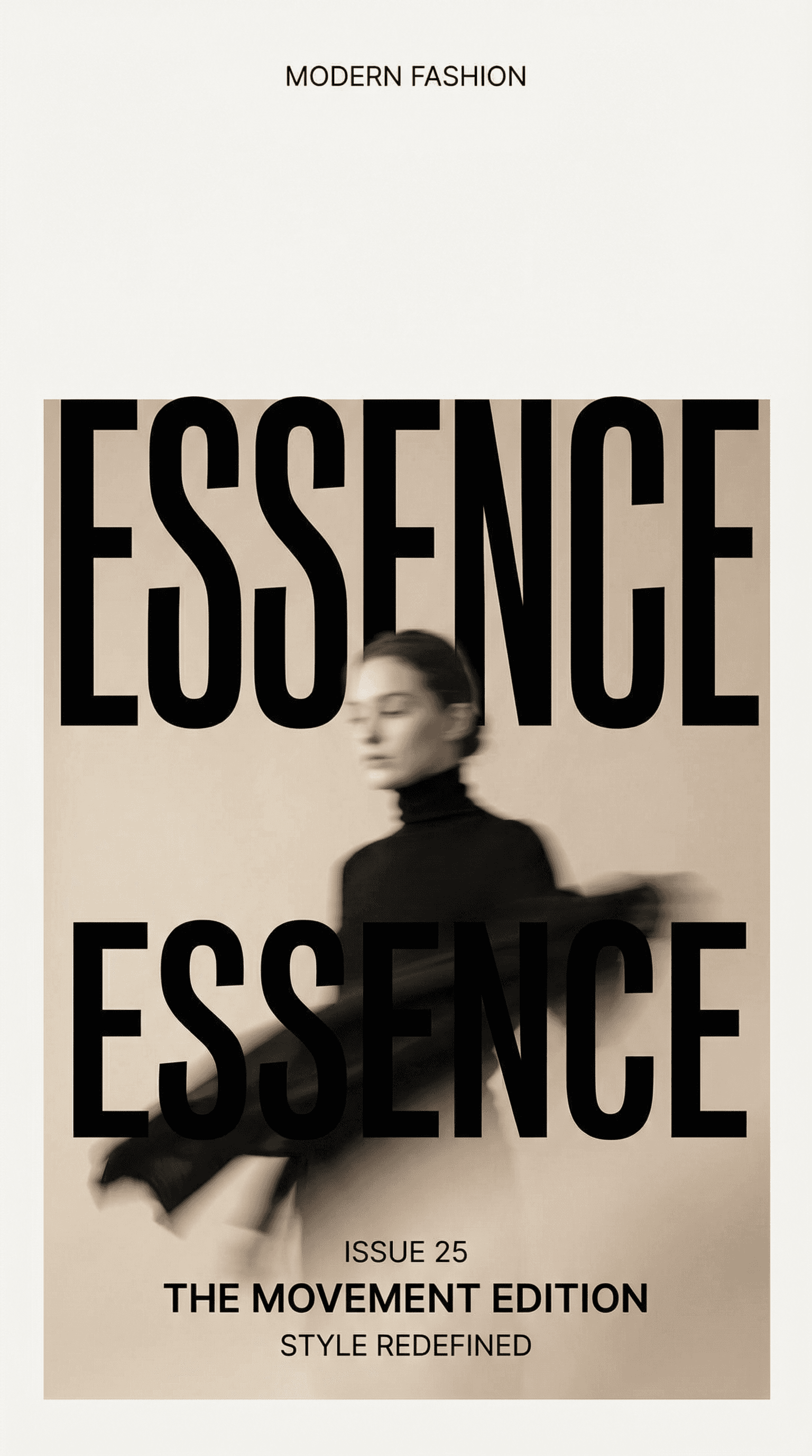ESSENCE 時尚雜誌封面排版,黑白極簡人像攝影與大標題字體編排設計