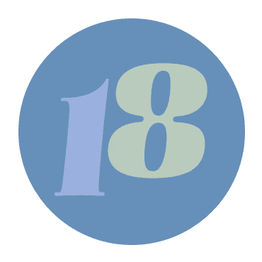 A circular icon featuring the number "18" in light blue against a darker blue background.