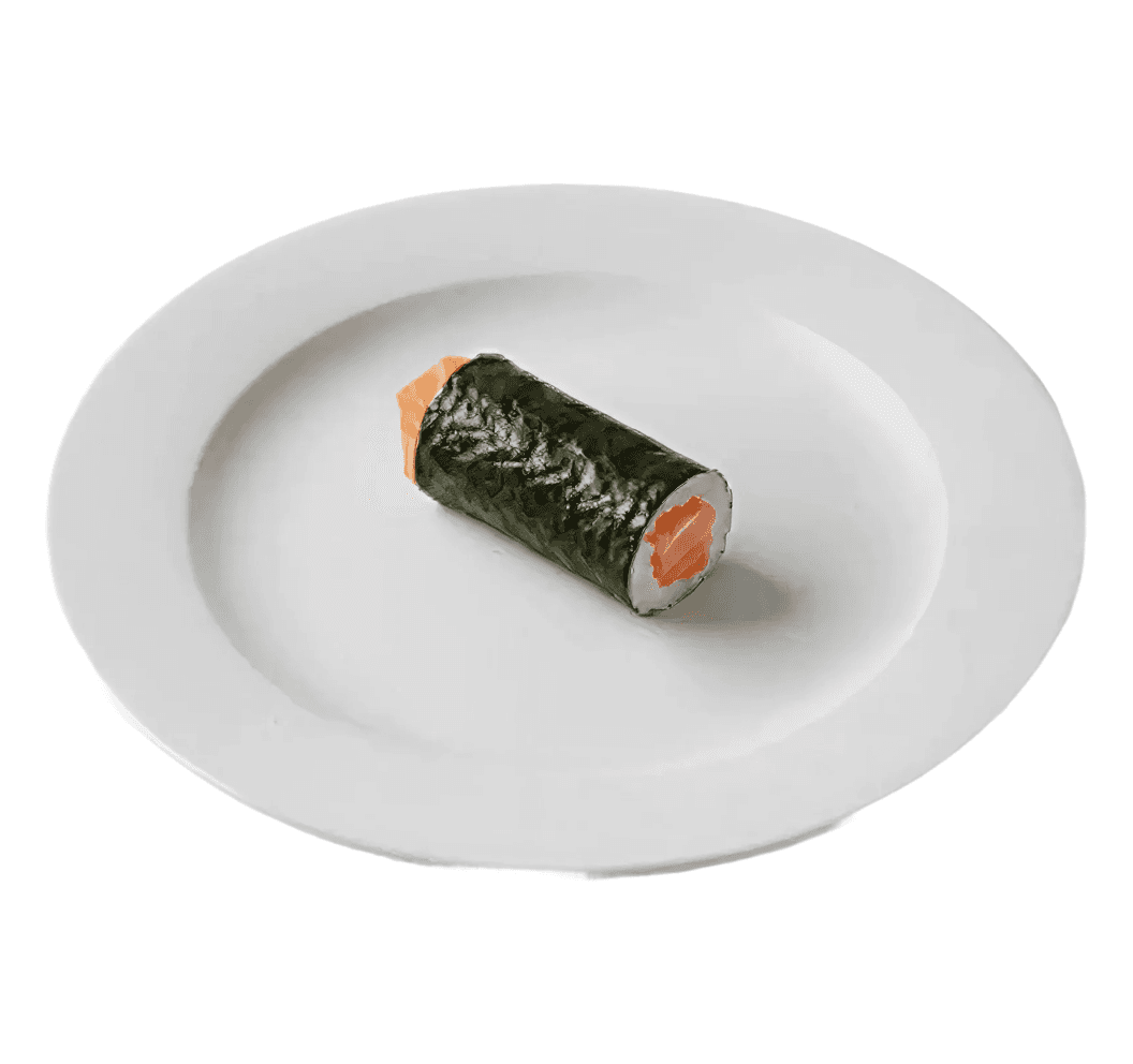 Delicious wrapped sushi on a white plate in a white background