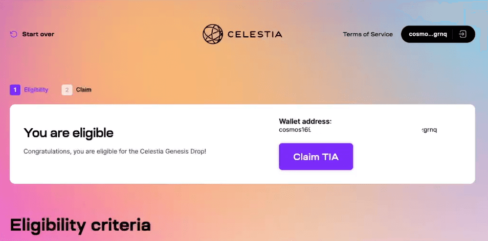 Eligible wallet for Airdrop claim