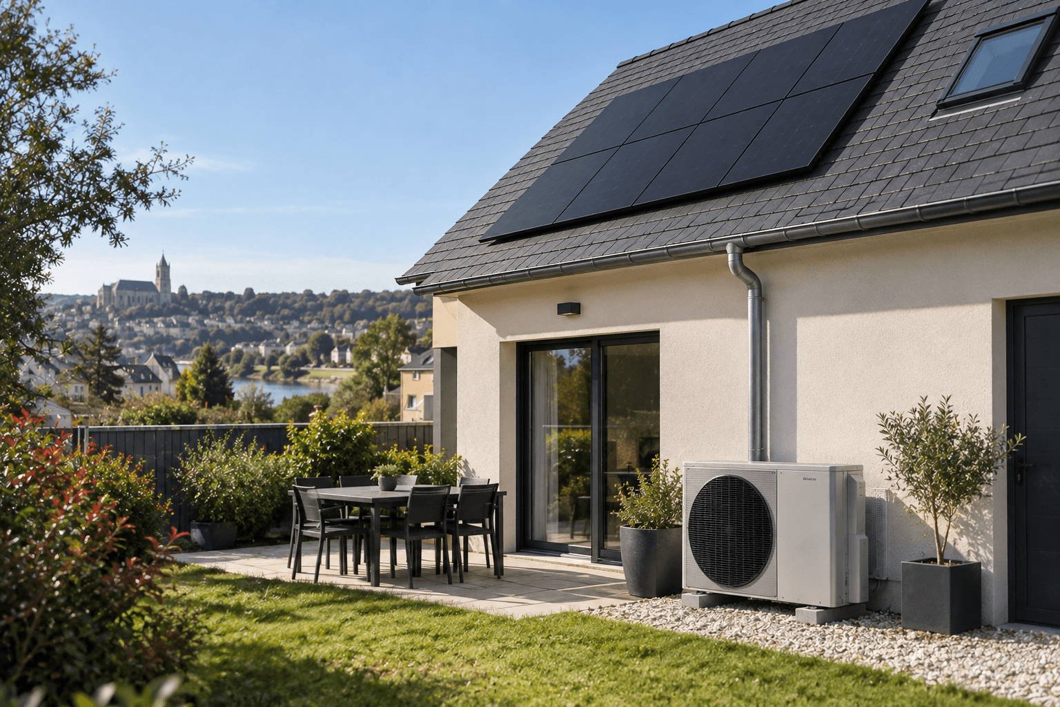 photo d'une installation solaire avec une pompe à chaleur
