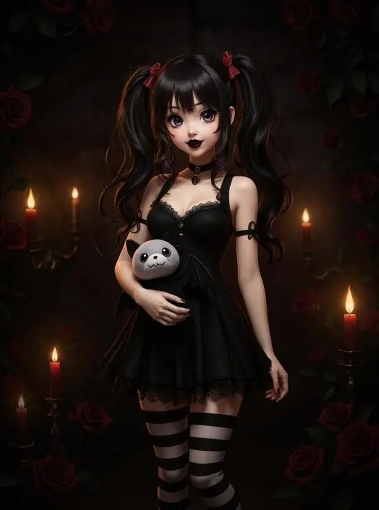 Dark-themed anime girl with gothic outfit created using ai money generator