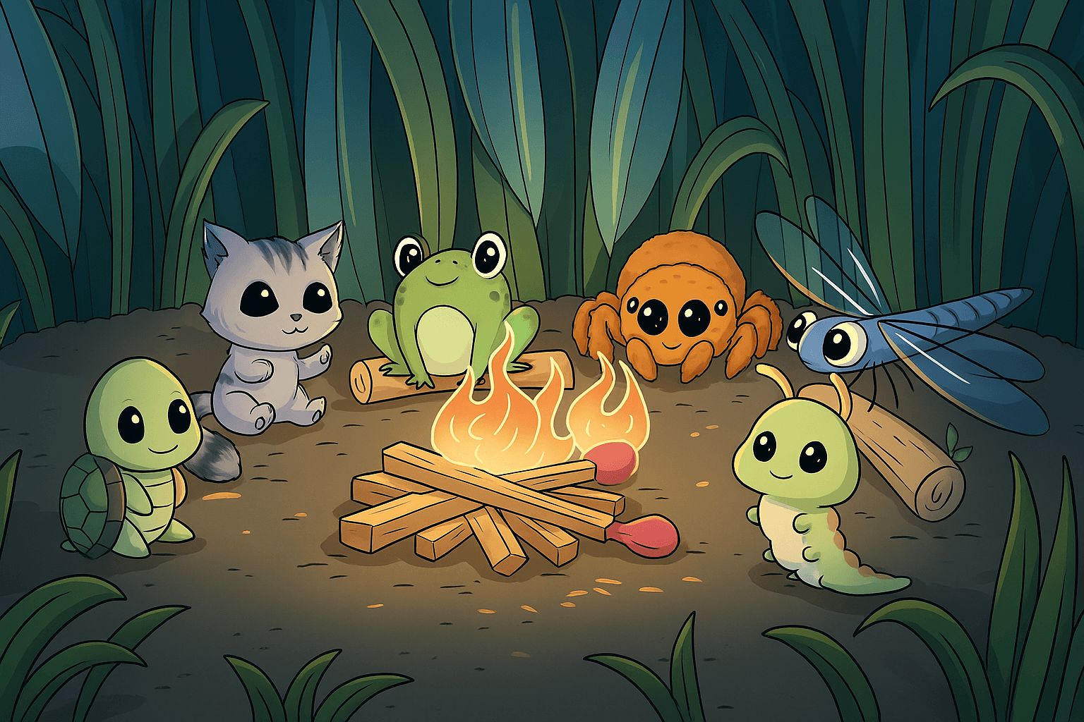 colorful mountain and meadow scenery with clouds, birds, and grass