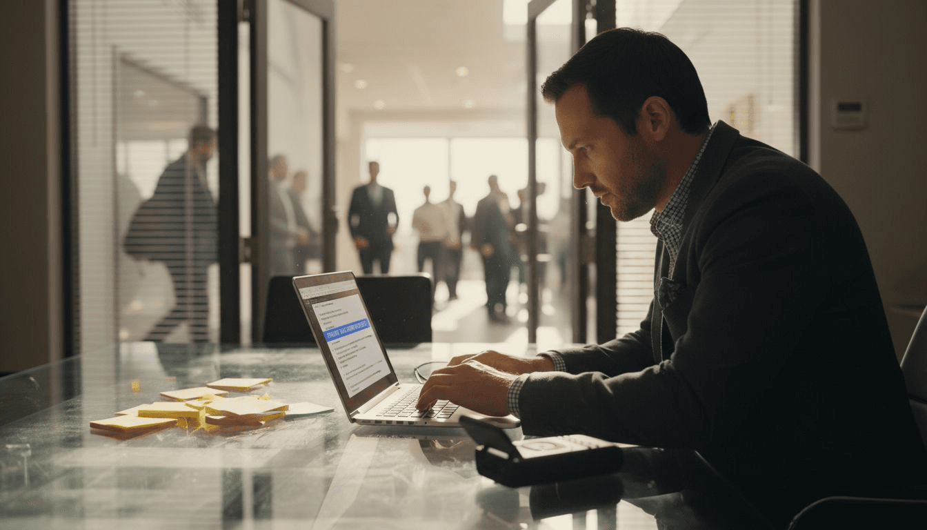 Man reviewing AI-generated meeting transcript