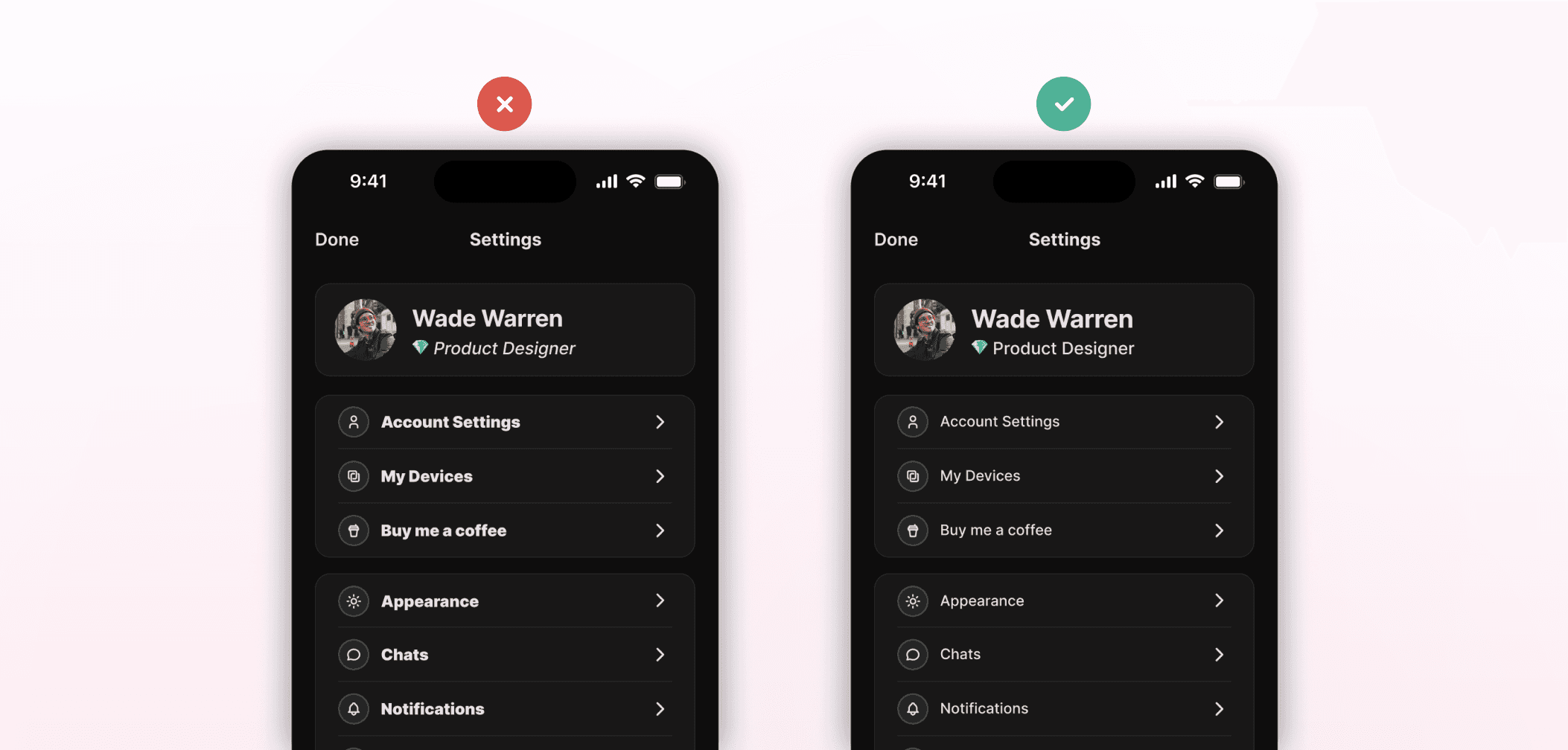 Example showing the difference between using styled text and using emphasis with intent.