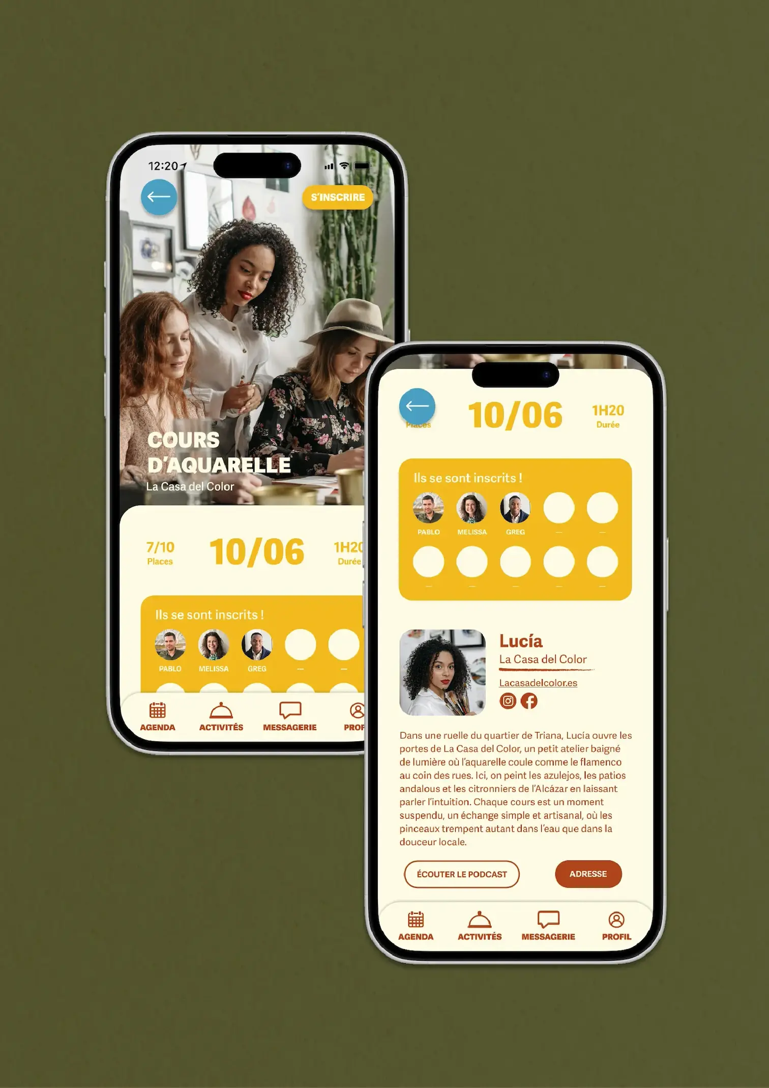 Frames du détail d'une activité de l'application