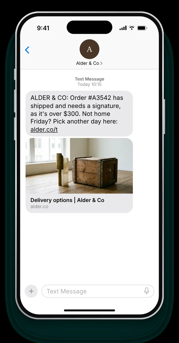 A high-value parcel someone must sign for shipping text on an iPhone