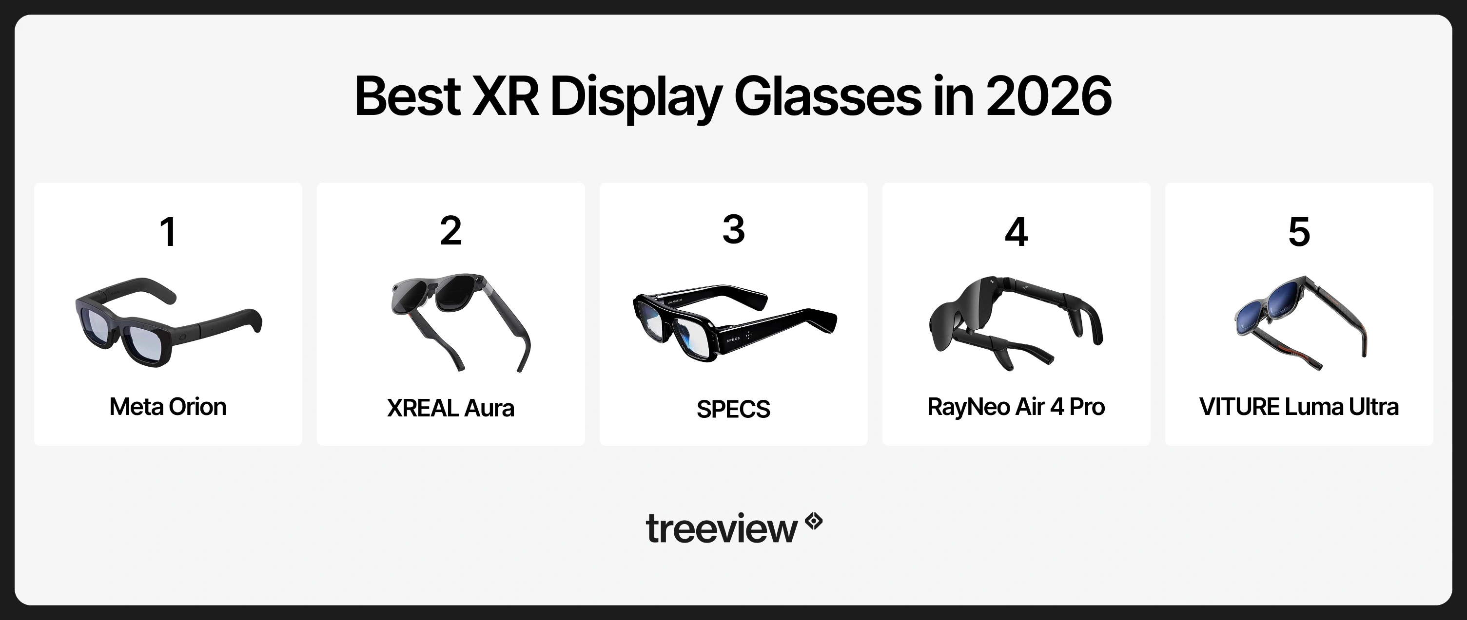 est XR display glasses in 2026: Meta Orion, XREAL Project Aura, Snap Spectacles 5th Gen, RayNeo Air 4 Pro, and VITURE Luma Ultra
