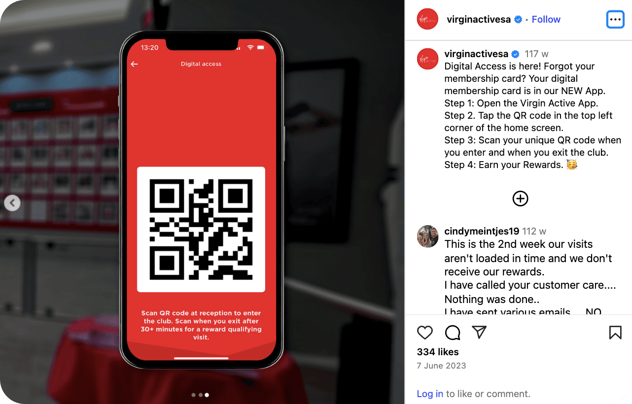 Virgin Active digital Access | QR Codes for Customer service | QR Codes.com 