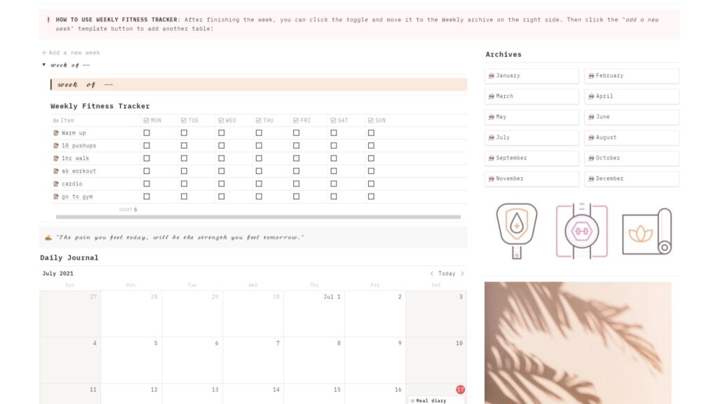 Free Notion Templates Health & Fitness Tracker