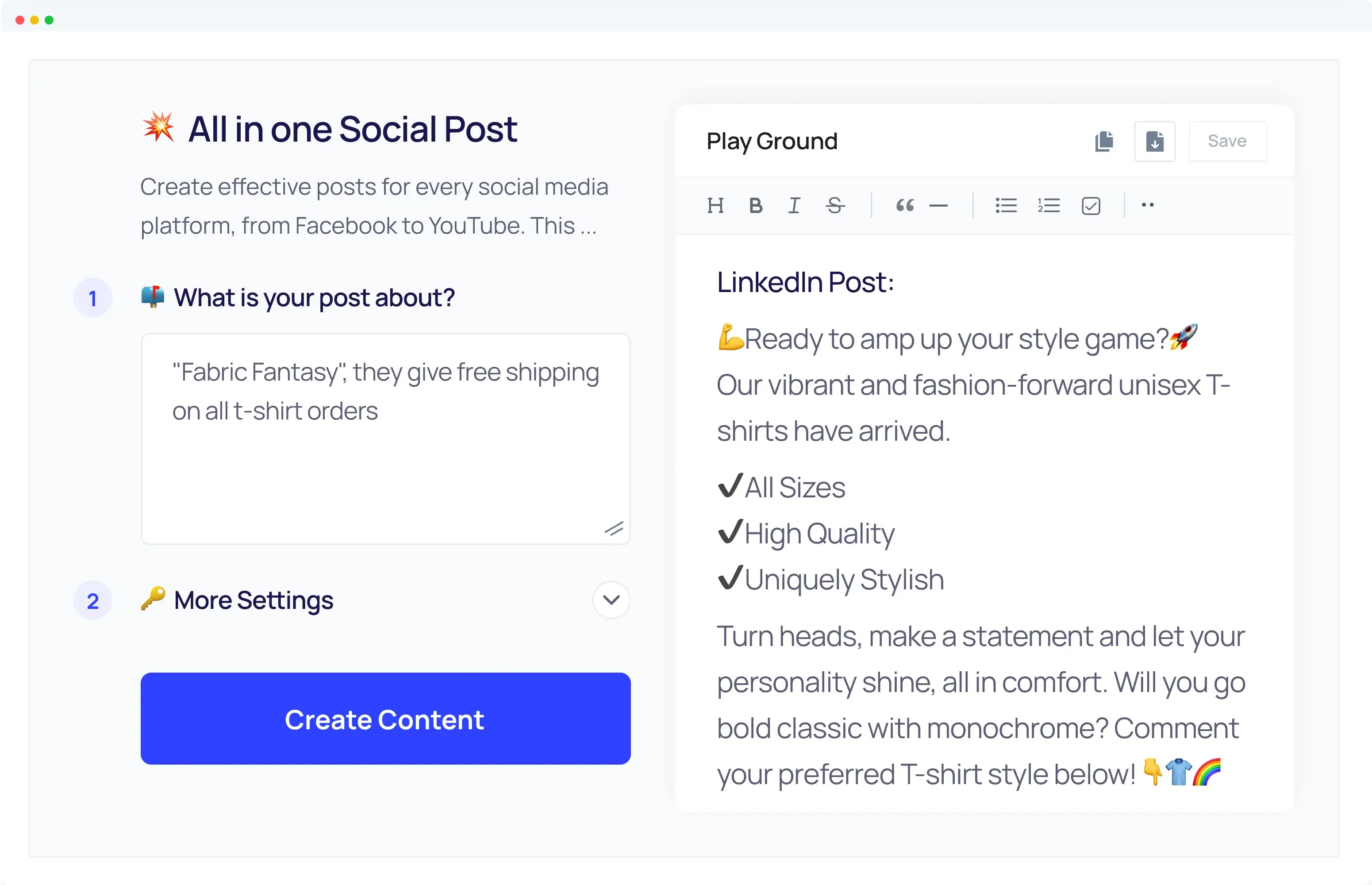Social Media Post Generator Example - 1