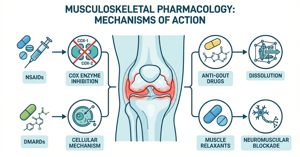 Cover: NEET PG Musculoskeletal & Anti-Inflammatory Pharmacology Glossary 2026: NSAIDs, DMARDs, Anti-Gout Drugs and Muscle Relaxants