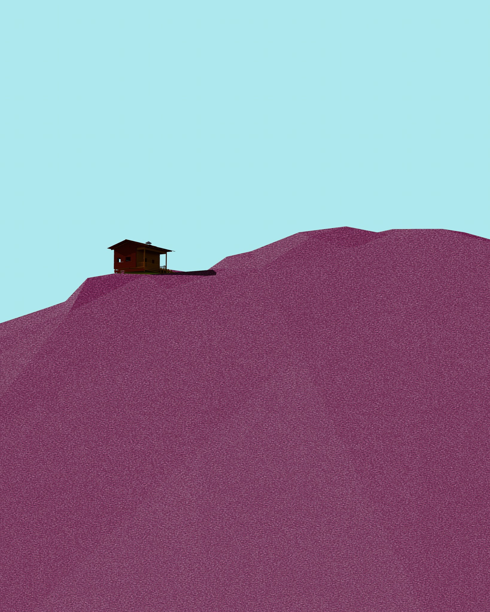 A quaint house perched atop a hill against a serene blue sky.