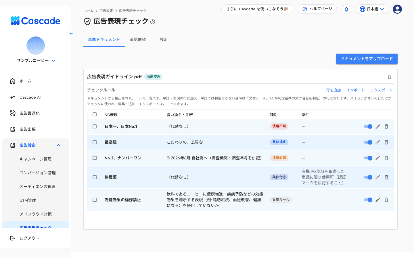 チェックルールの表