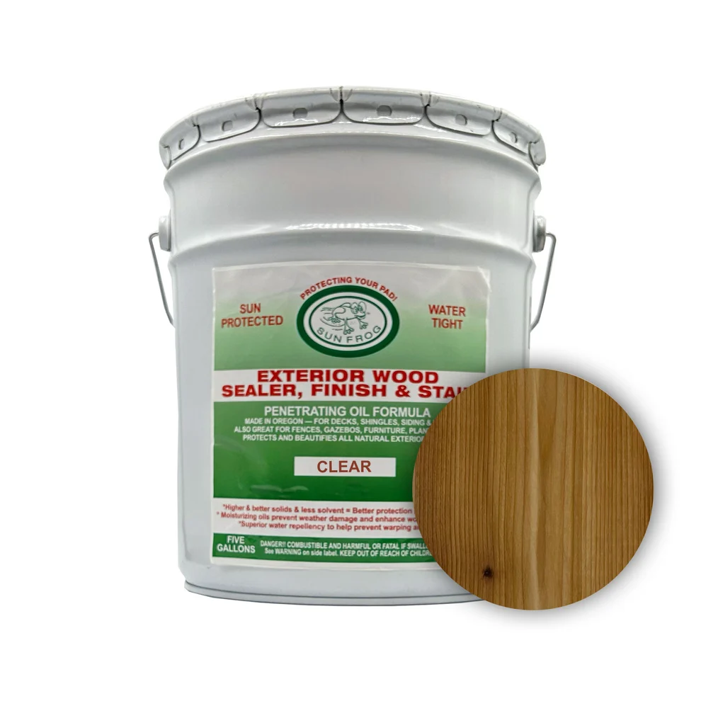 Sun Frog Clear wood sealer, five-gallon pail, stocked at Capital Lumber in Boise