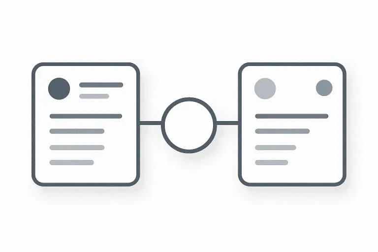 Illustration: Zwei Dokumente werden über einen Prozessschritt miteinander verbunden