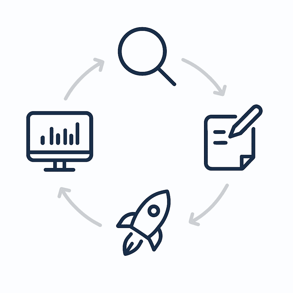 Circular flow chart showing measure-analyze-optimize cycle for improving AI citations
