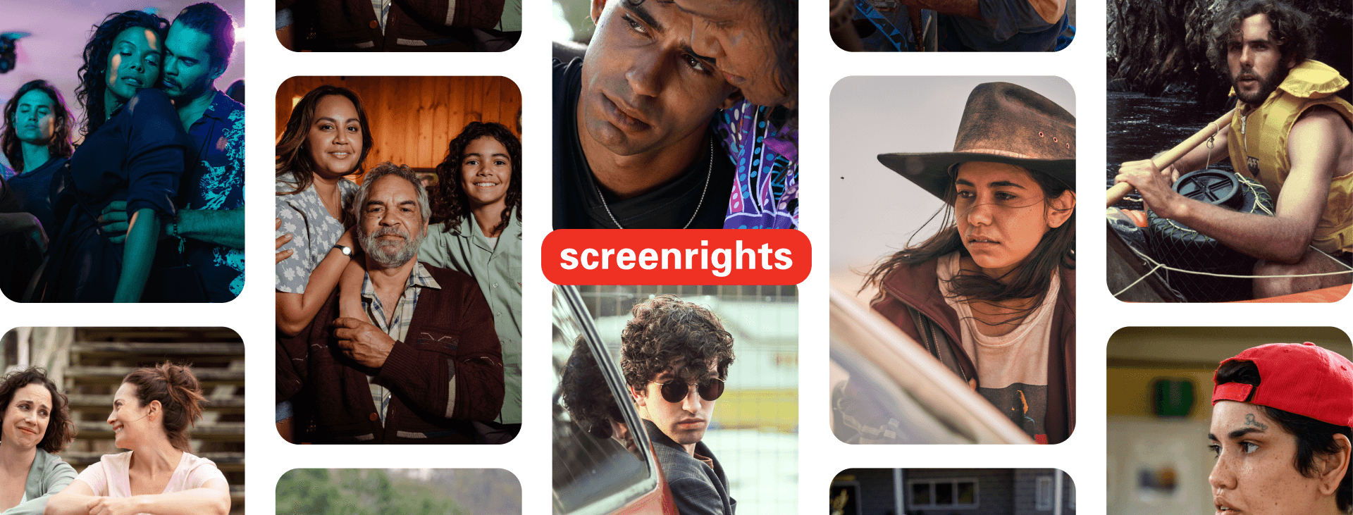 Screenrights logo in front of cascading frames from screen content