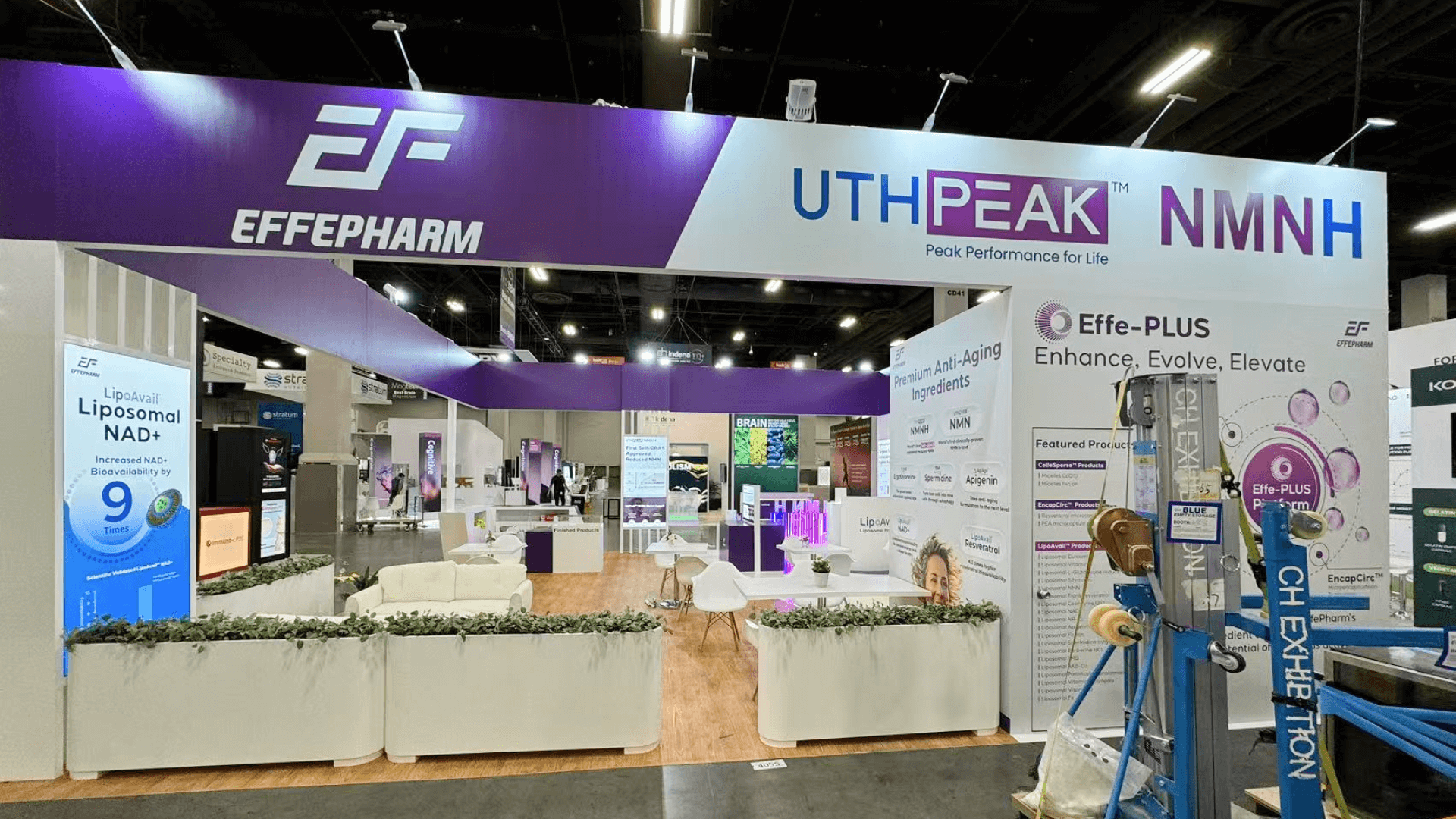 Detailed view of the LipoAvail product zone featuring backlit signage and clean graphic design.