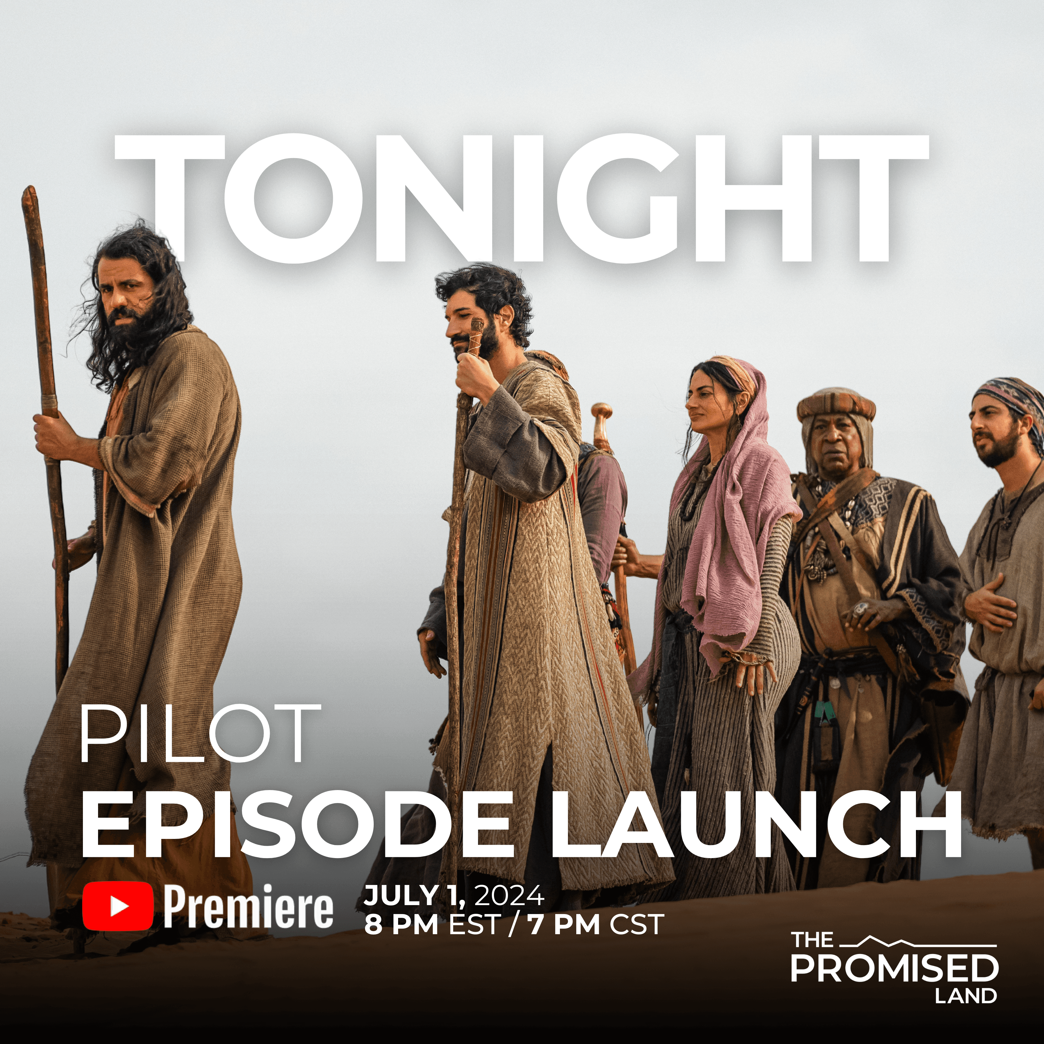A social media graphic promoting the launch of the The Promised Land Series' Pilot Episode