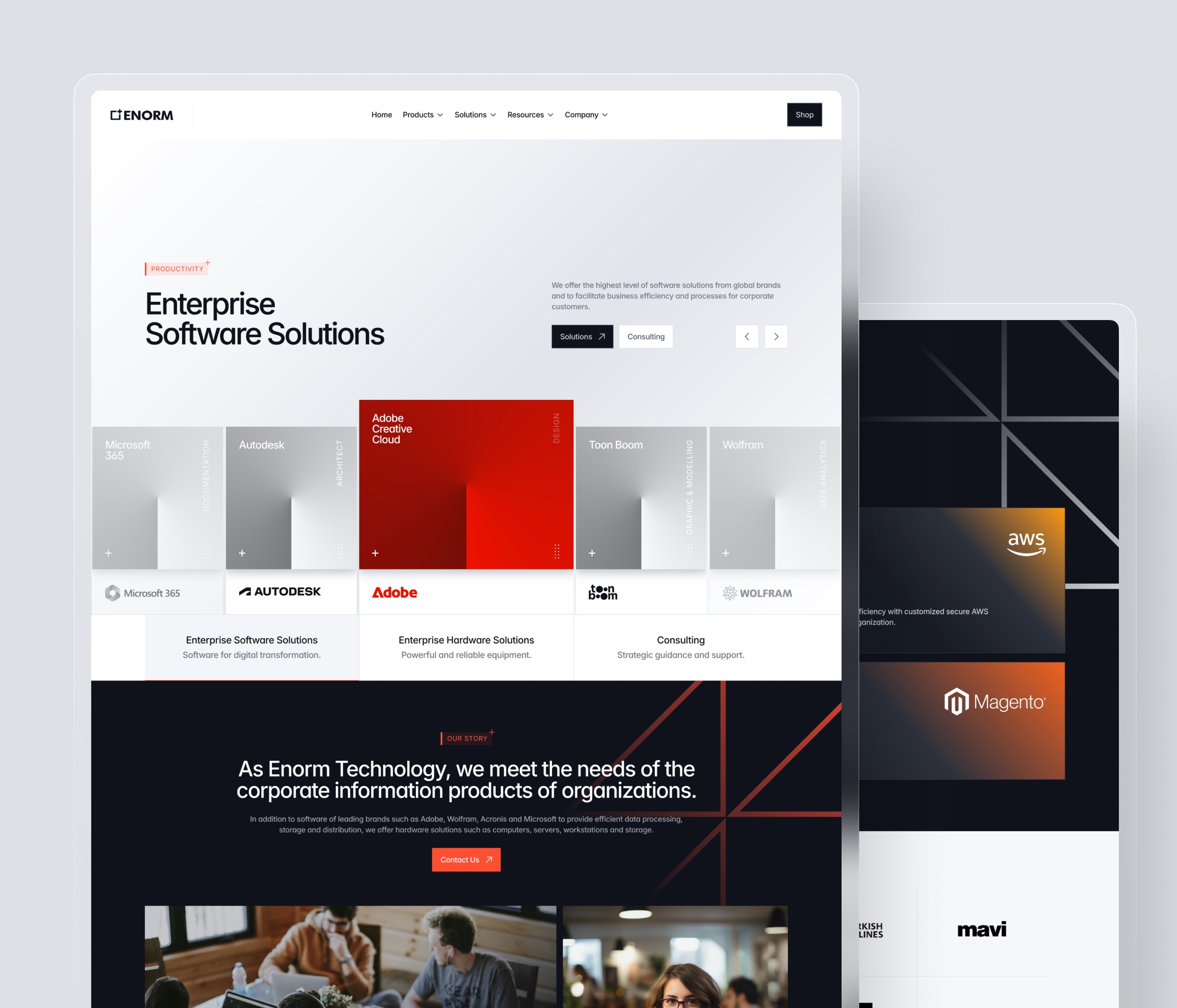 Enorm - software & hardware solutions for enterprises landing page design