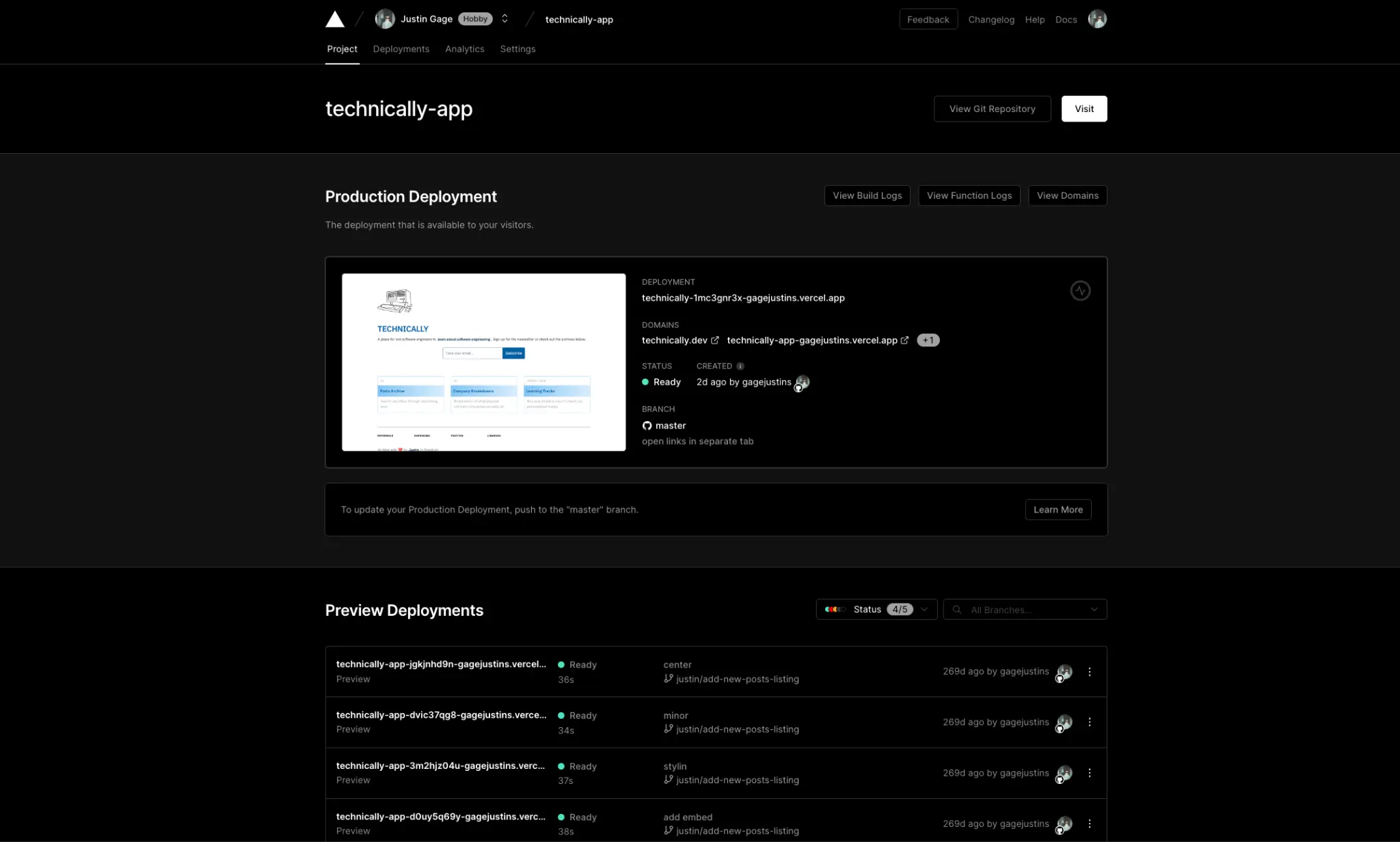 Vercel UI