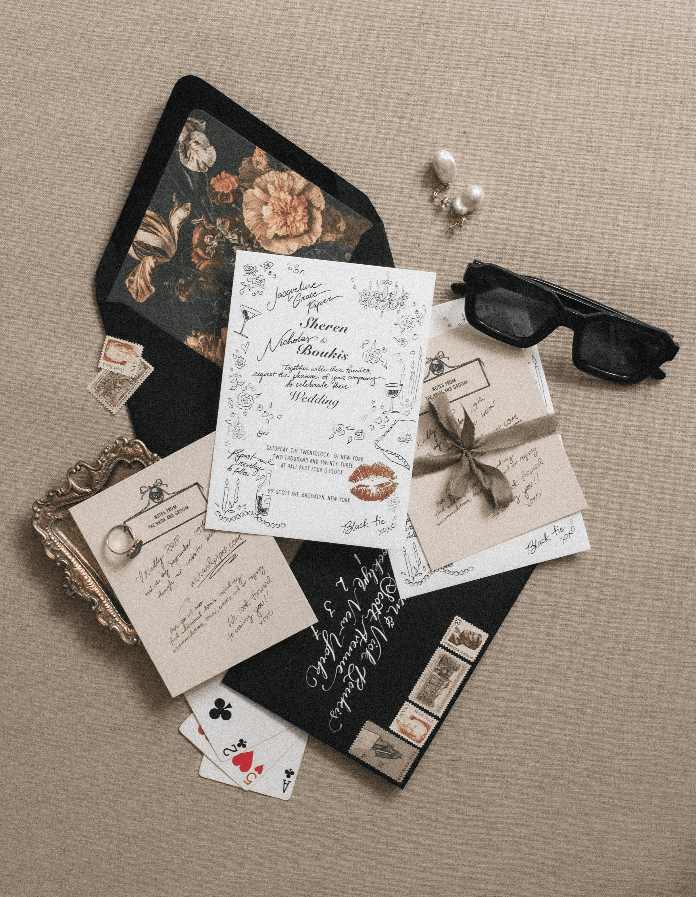 Chic, out of the box custom wedding invitations for a New York wedding.