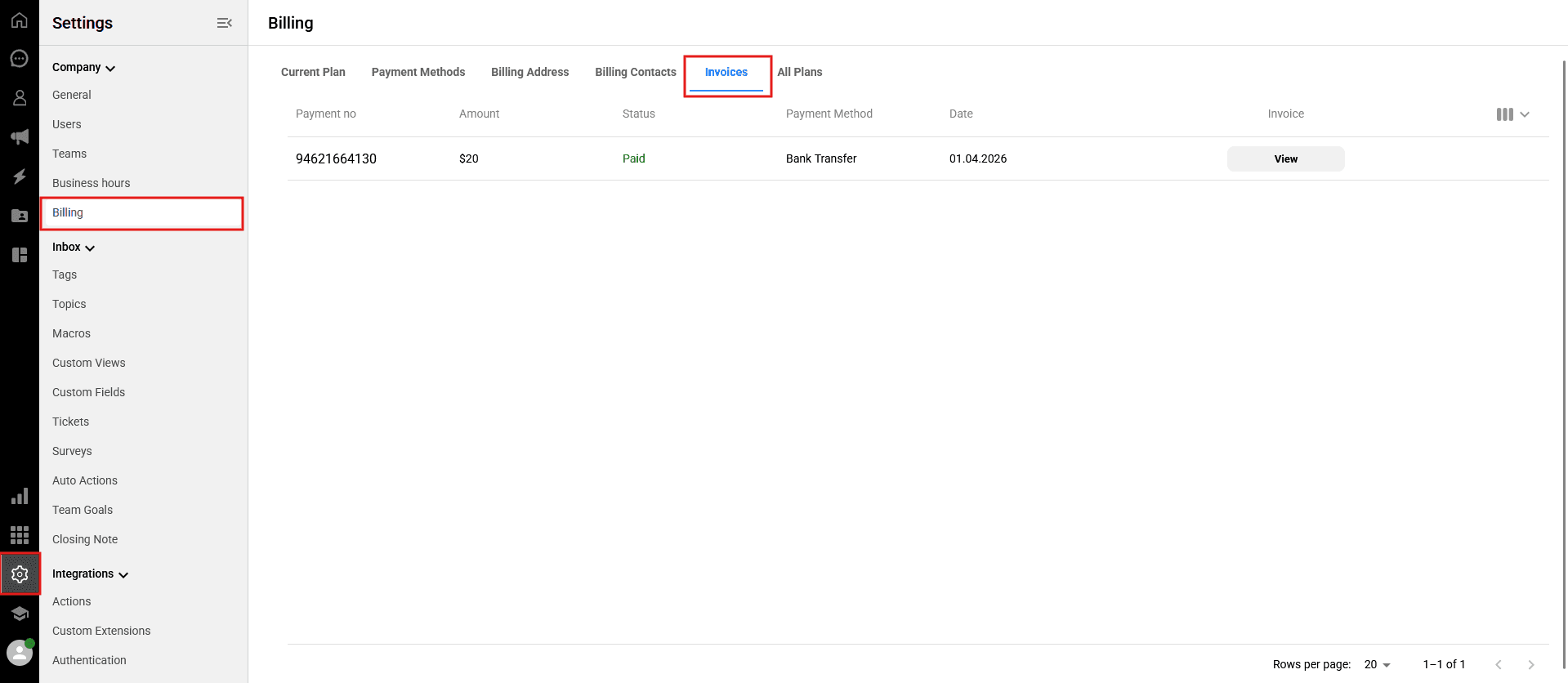 A screenshot of the Qpien Billing dashboard showing the top menu tabs, with the 'Invoices' tab highlighted