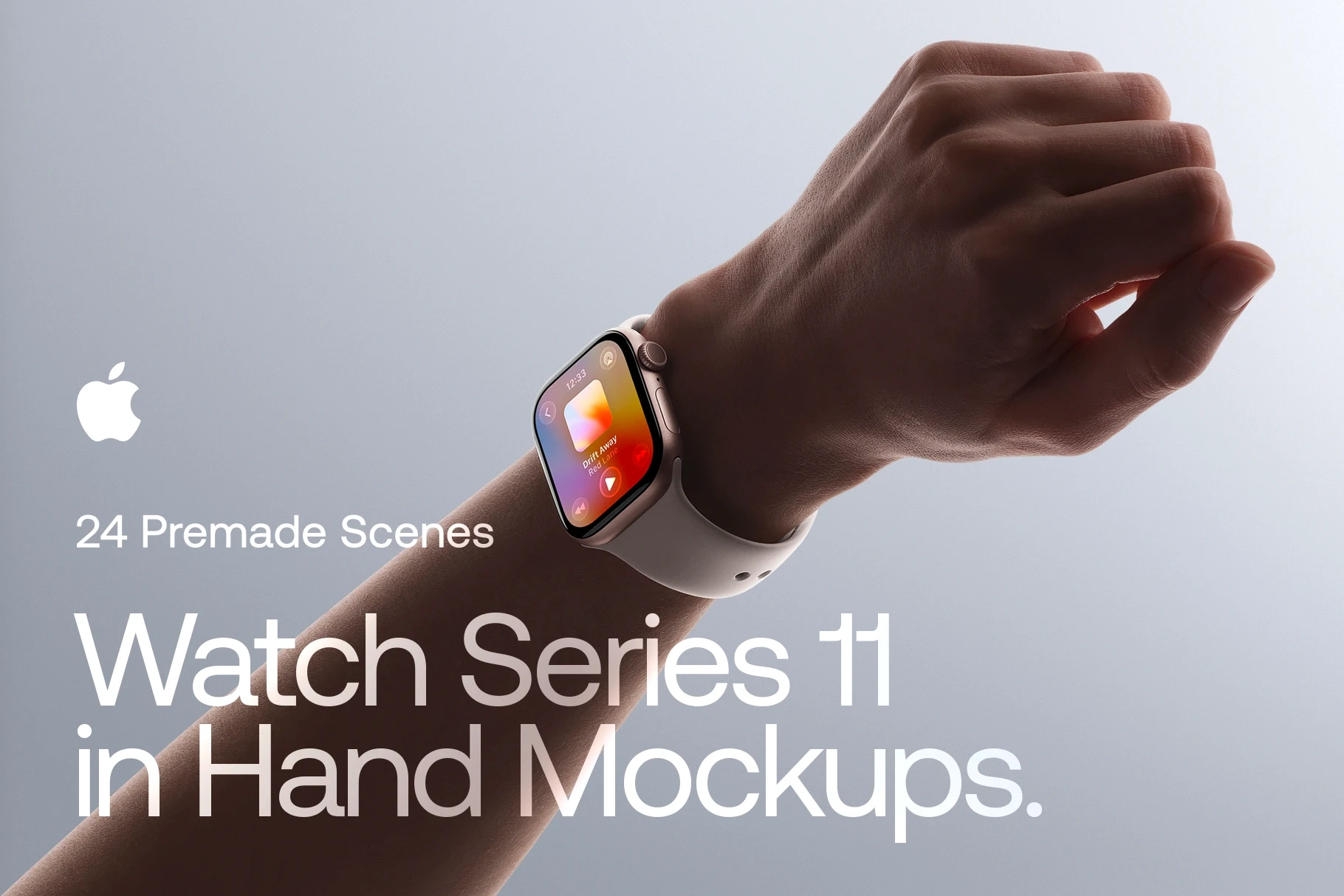 Hero cover showcasing Apple Watch Series 11 in-hand mockups with realistic wrist poses and premium smartwatch presentation scenes.