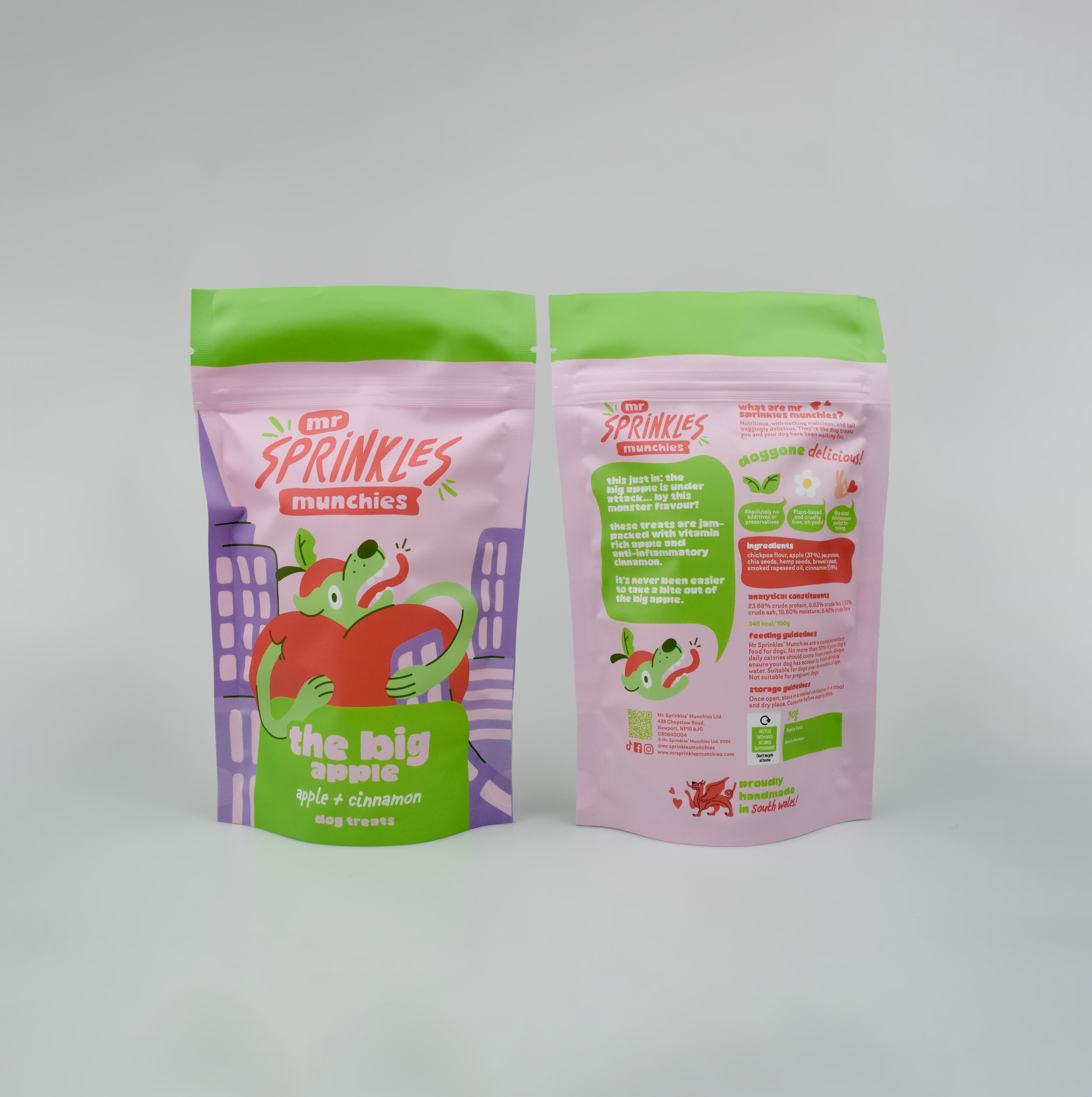 Back to front shot of packaging - sweet potato & turmeric dog treats