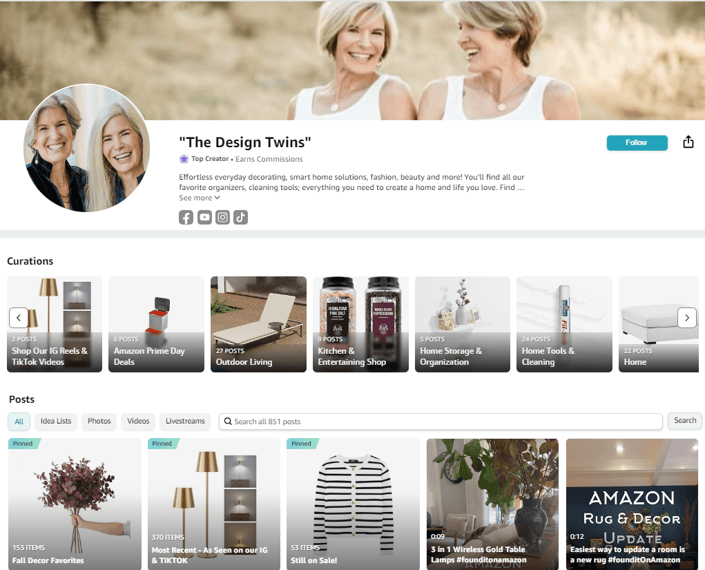 screenshot of influencer Julie Lancia’s amazon storefront