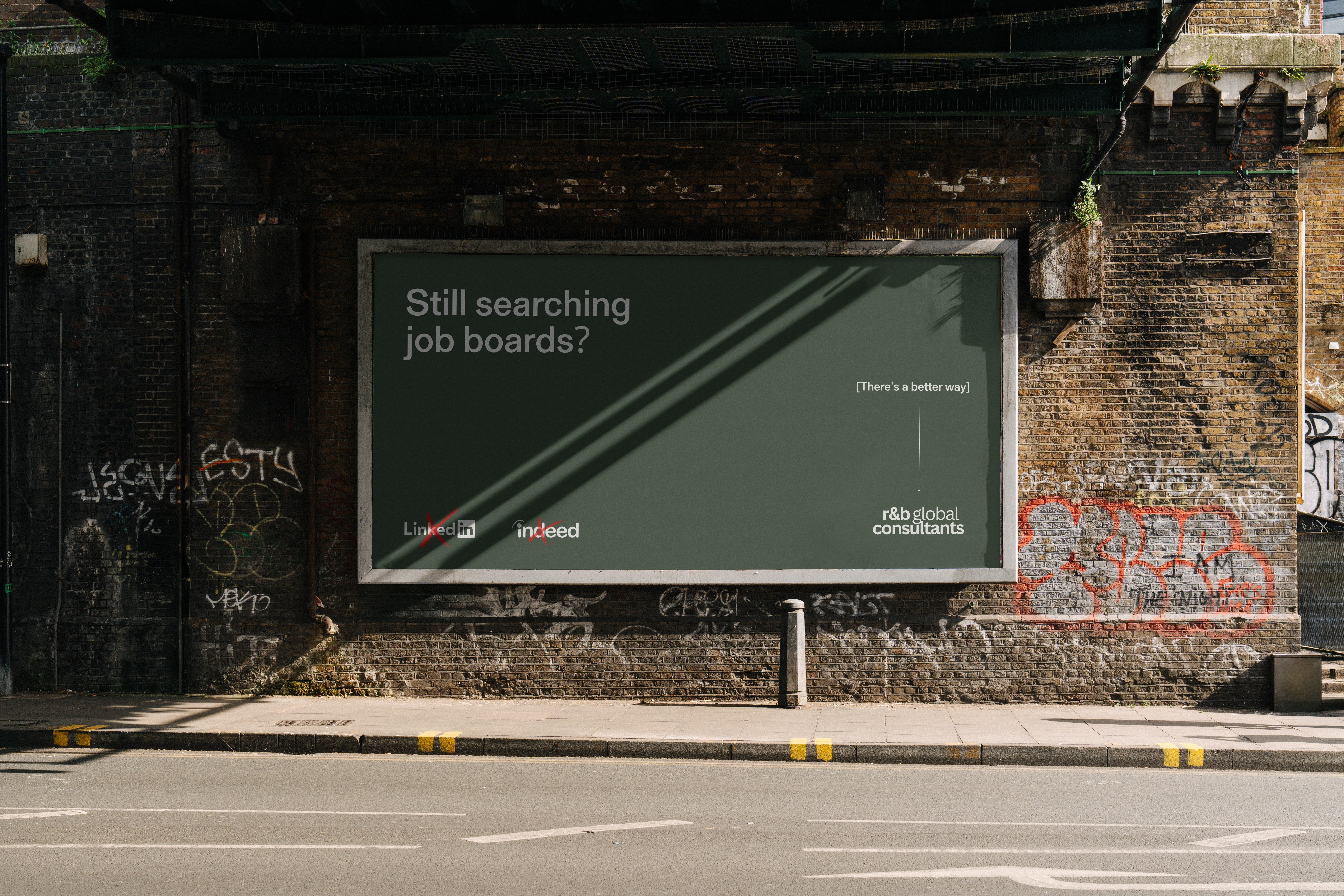 R & B Global Consultants billboard advertisement reading "Still searching job boards? There's a better way