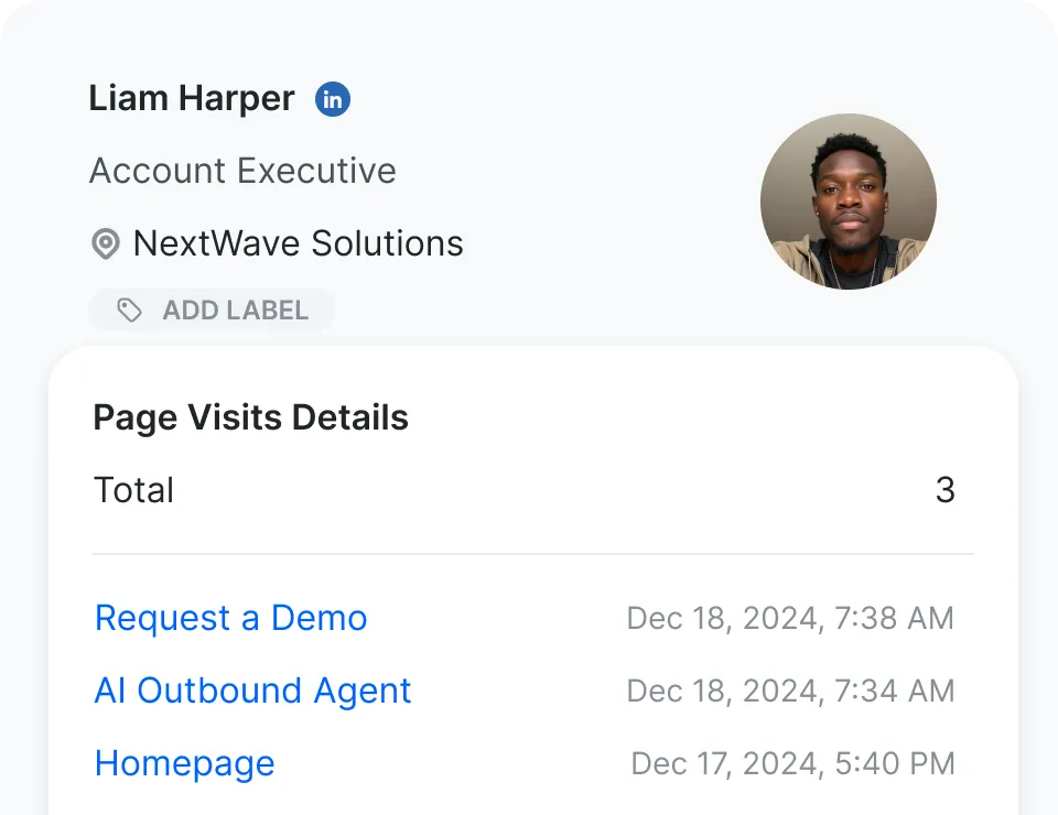 Inbound sales representative dashboard showing visitor engagement data.