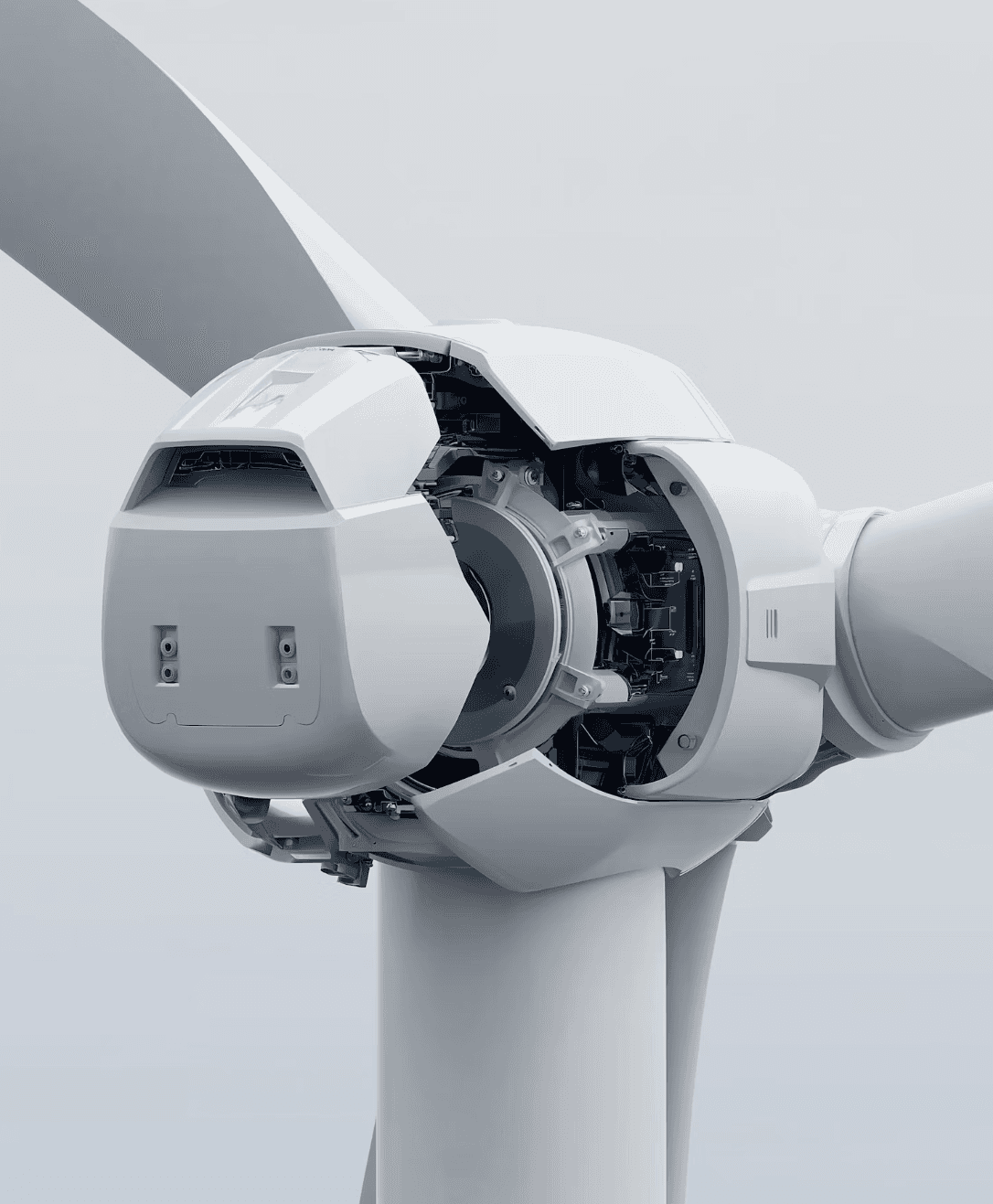 Cutaway of a wind turbine nacelle showing internal systems