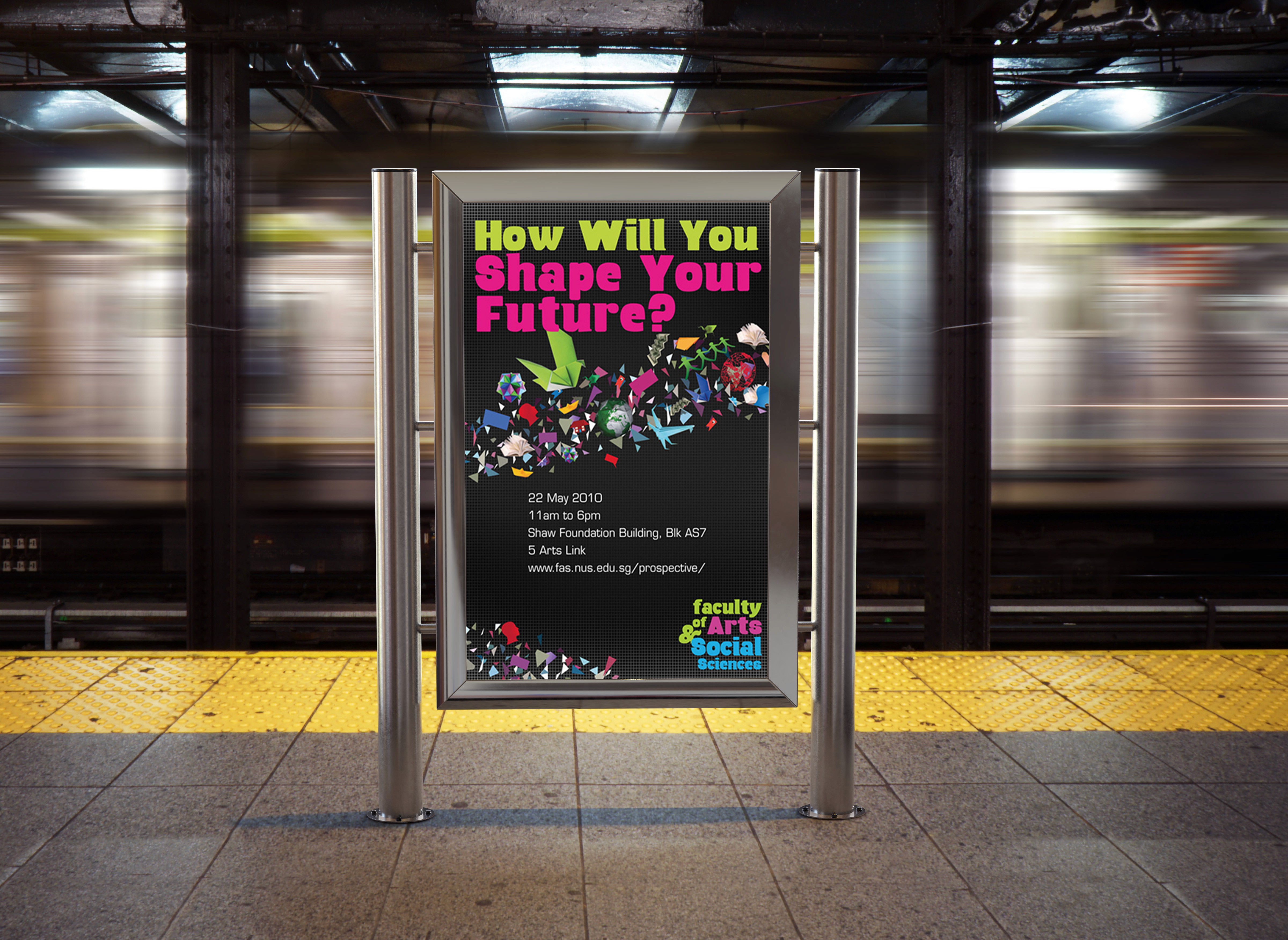 image of a poster inside a train station platform