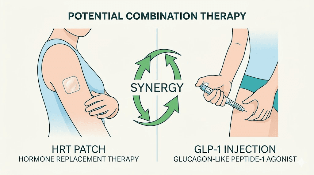 HRT and GLP-1 together combination therapy illustration