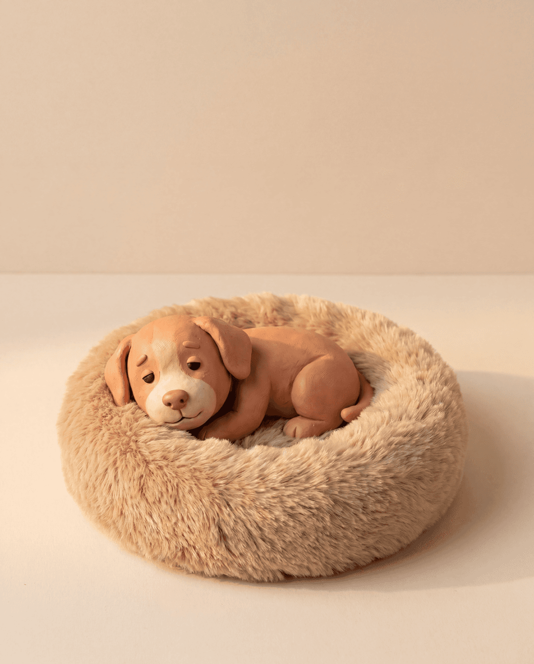 Bean curled in his bed
