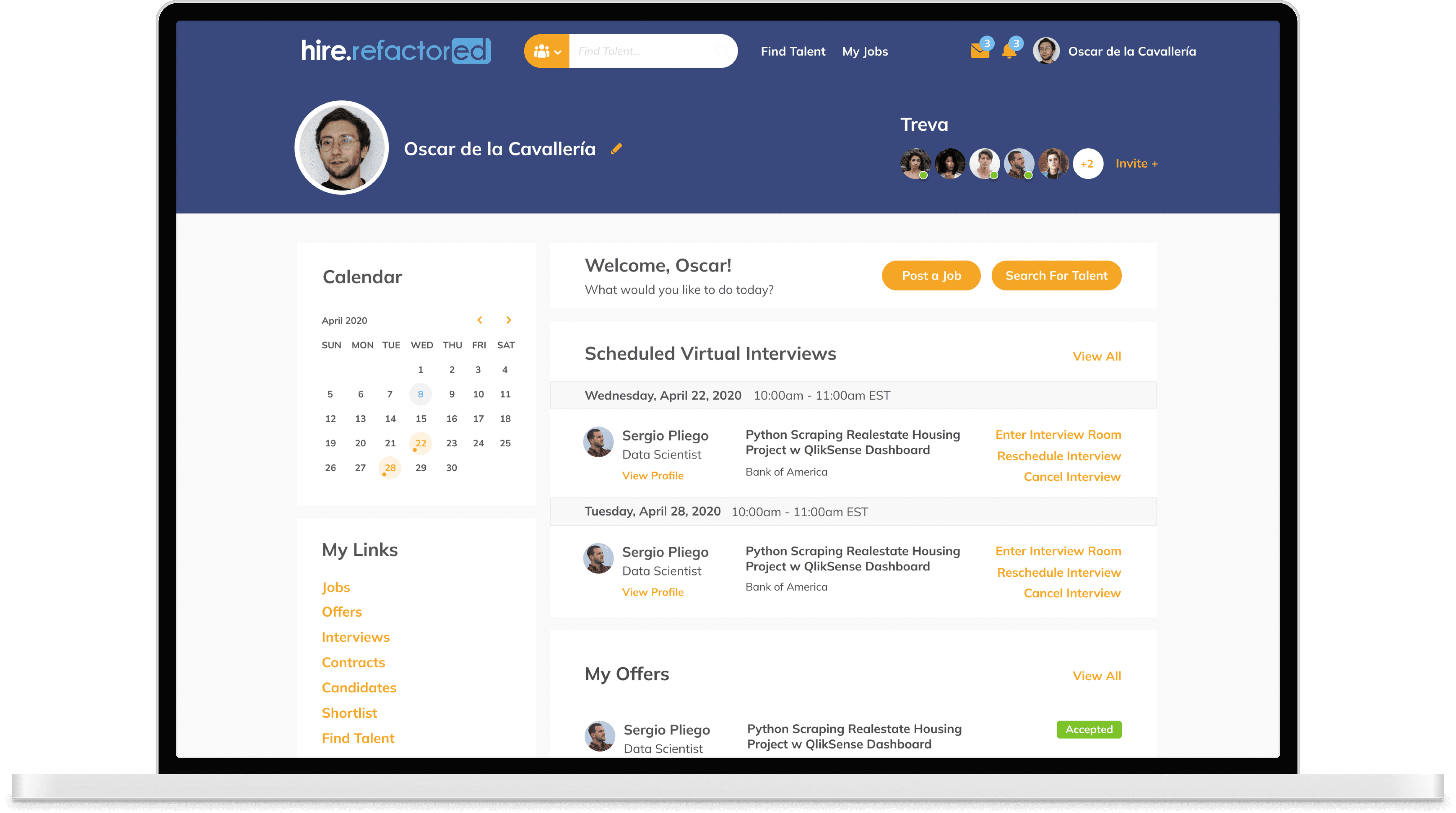 image of hiring platform on laptop