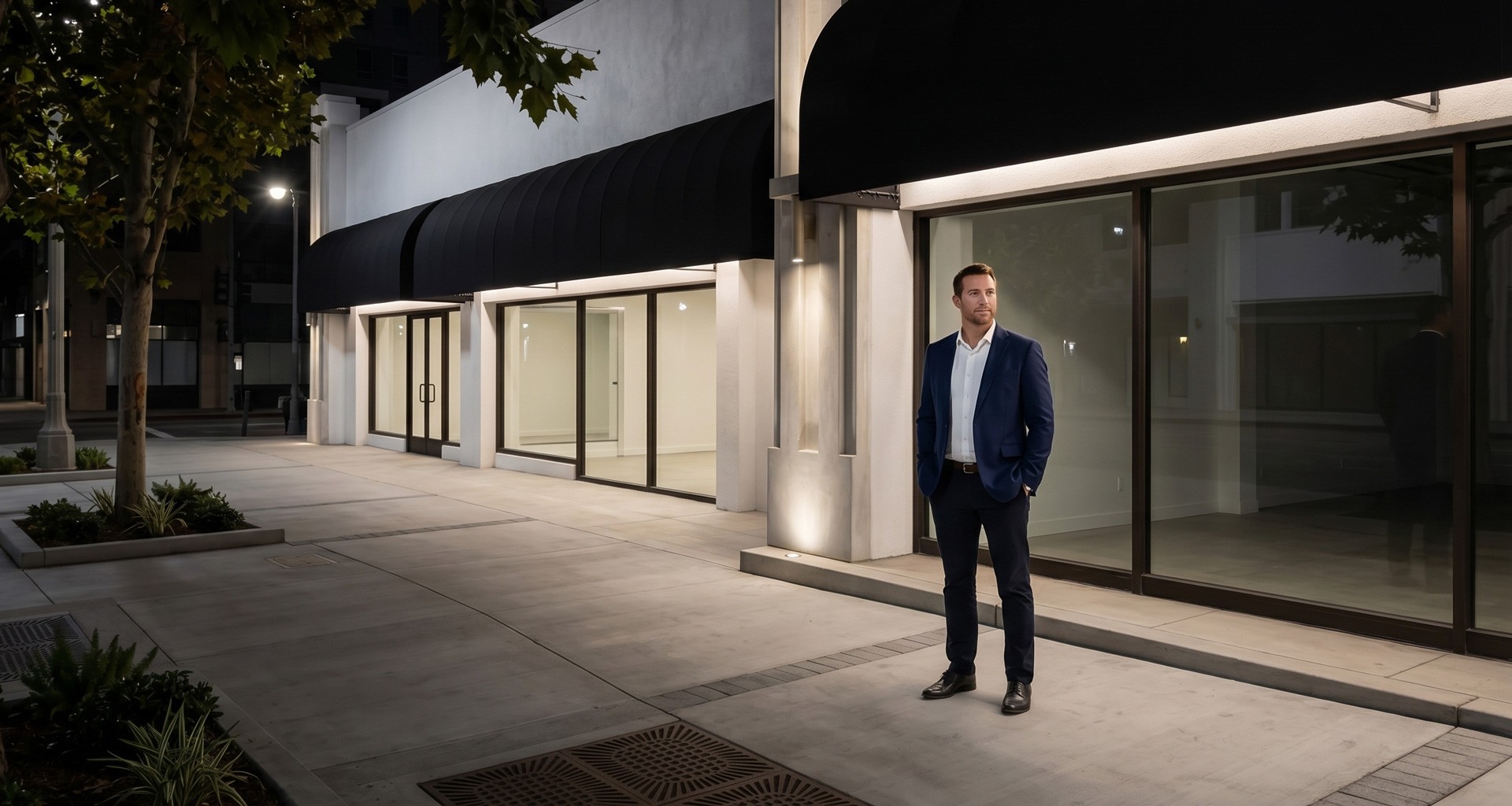 Real estate professional examining commercial property documents