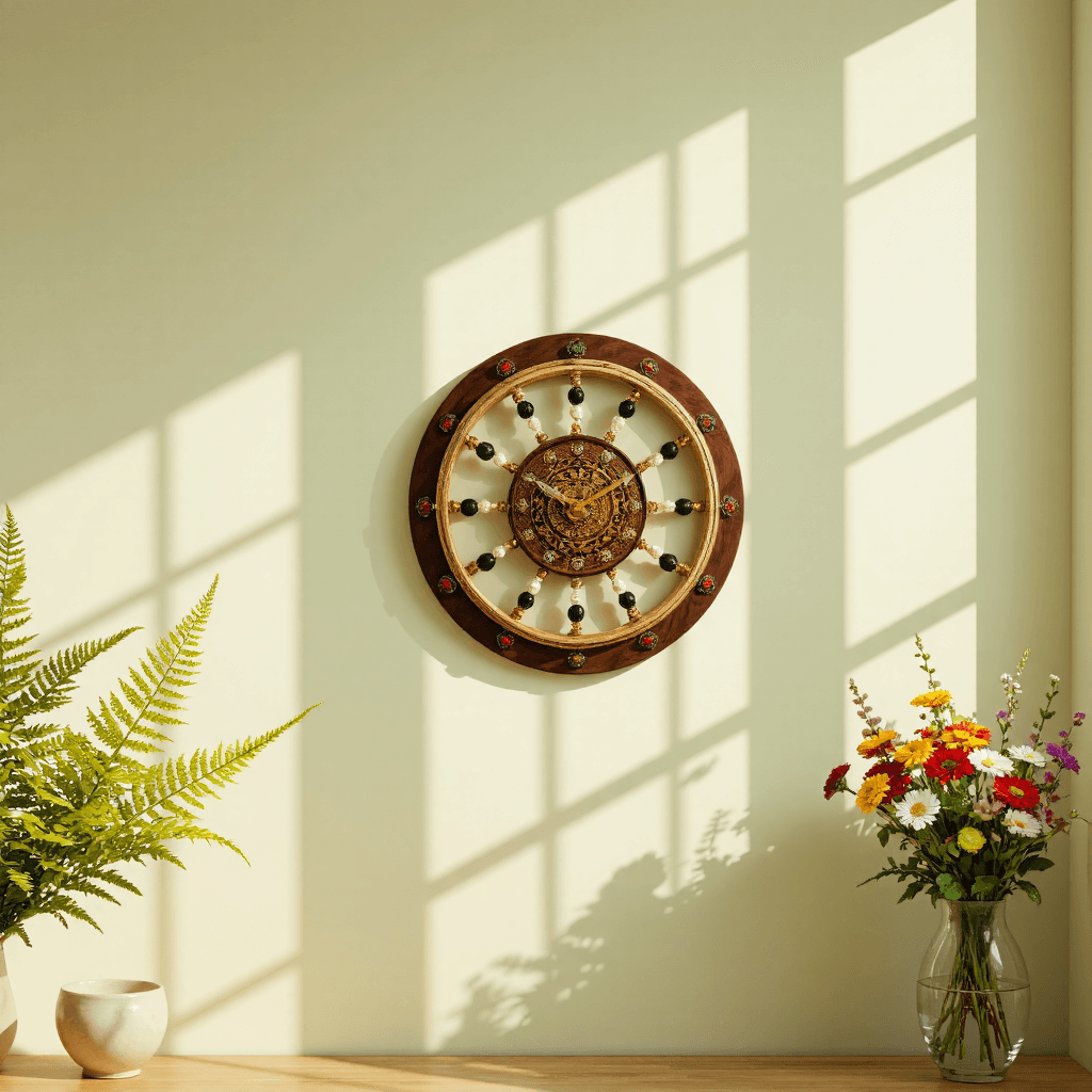 product photography of decorative wall clock with intricate design