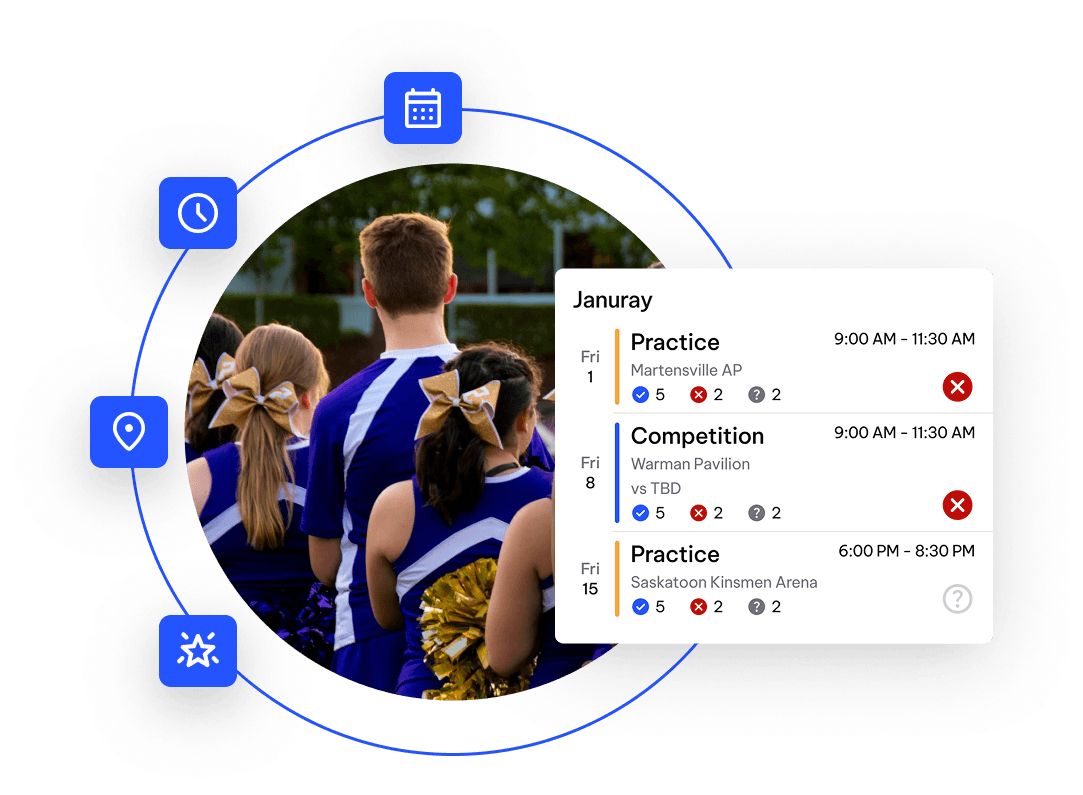 Cheerleading Club Scheduling Screenshot
