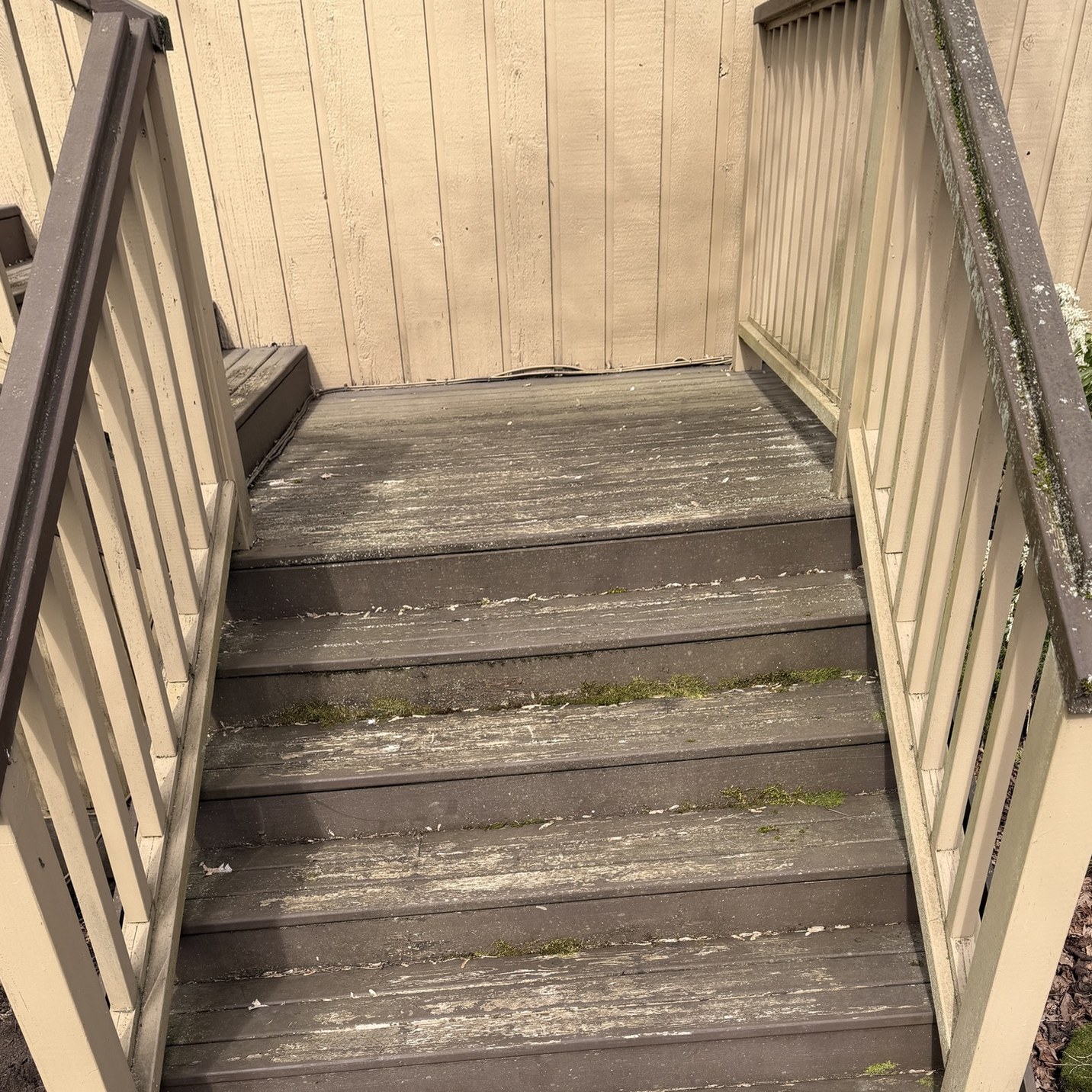 Before: deck stairs cleaning & moss removal in Granite Falls, WA