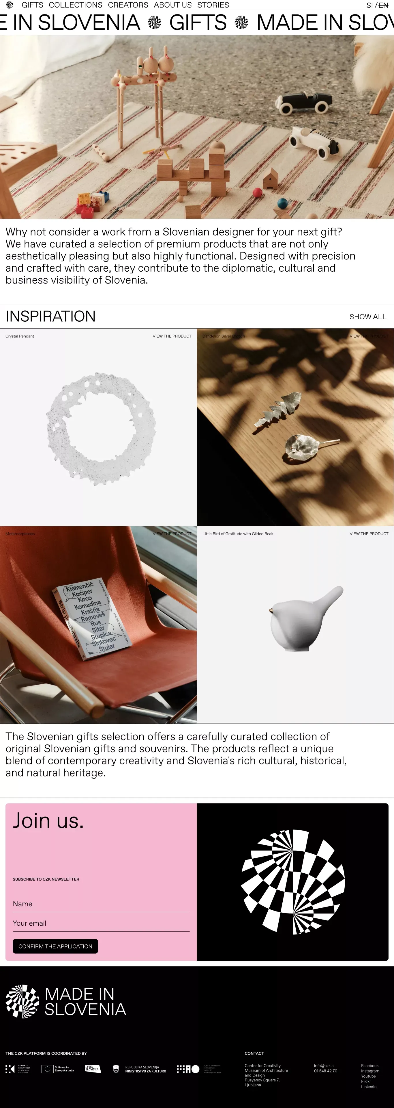 Kolekcije other page screenshot showcasing Art and Design design