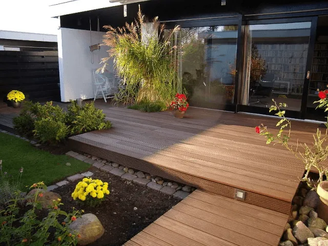 Terrace built with wood in the garden