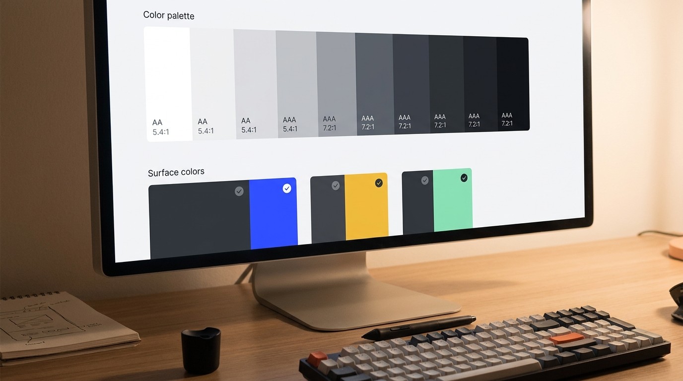 Farbsystem einer Website im Dark Mode Webdesign mit Kontrastwerten