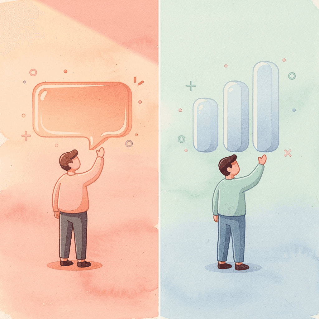 Scene showing contrast between struggling alone and training with guidance