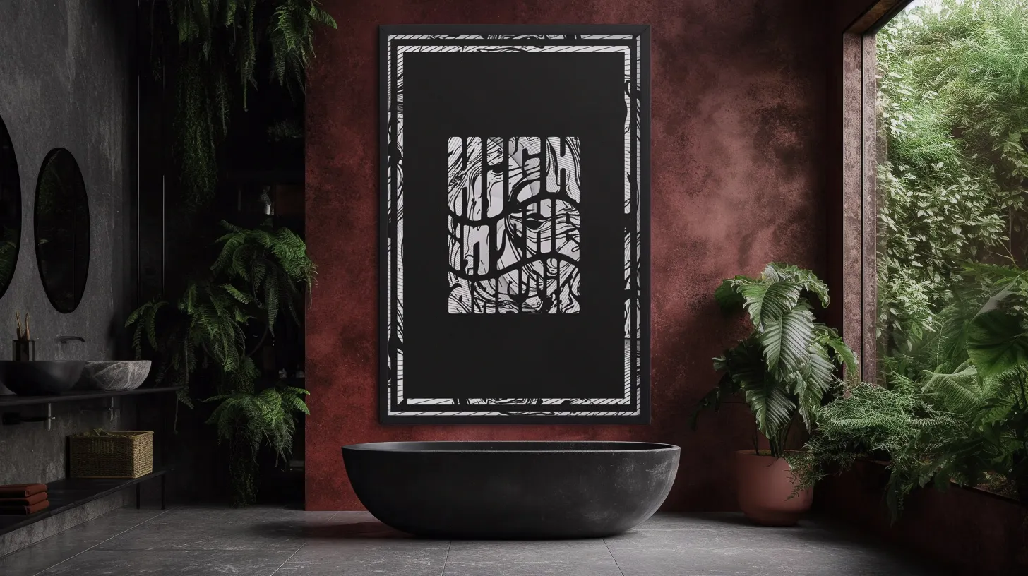 Poster design on the wall inside a bathroom