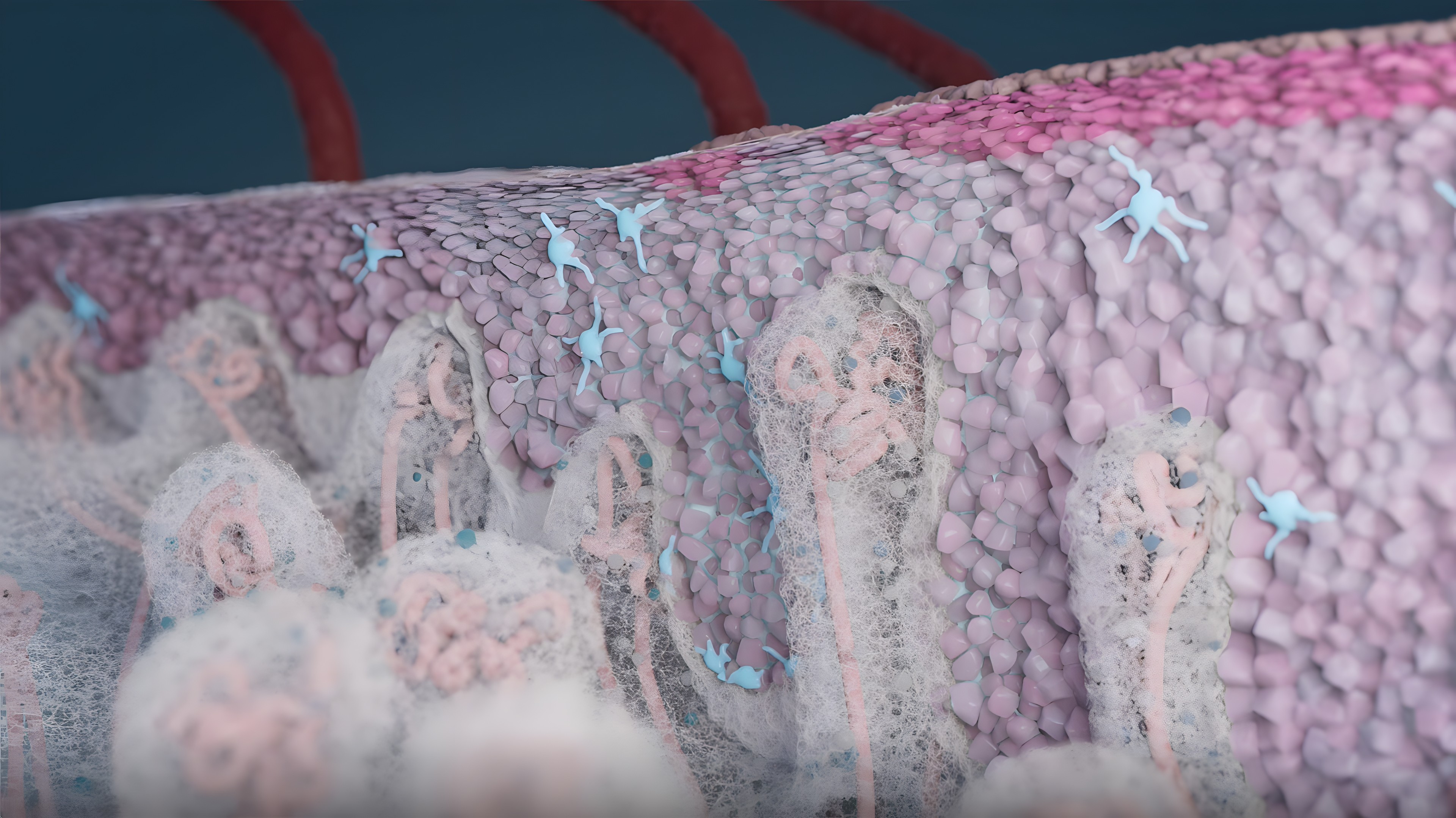 Atopic dermatitis skin cross-section on a microscopic level - 3D visualizaiton